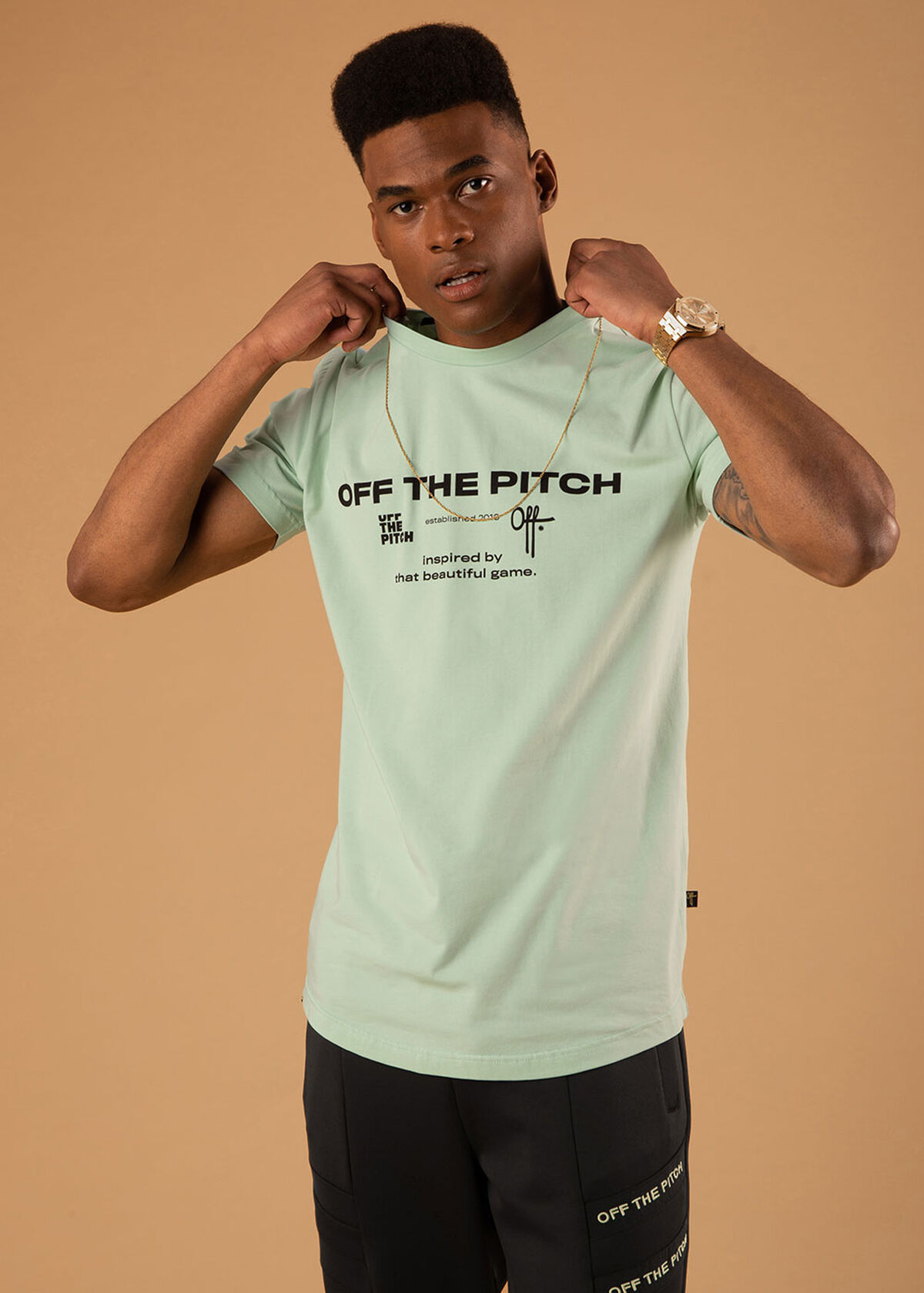 The Sage Slimfit Tee - Black - 95% Cotton 5% Elast, Green, hi-res
