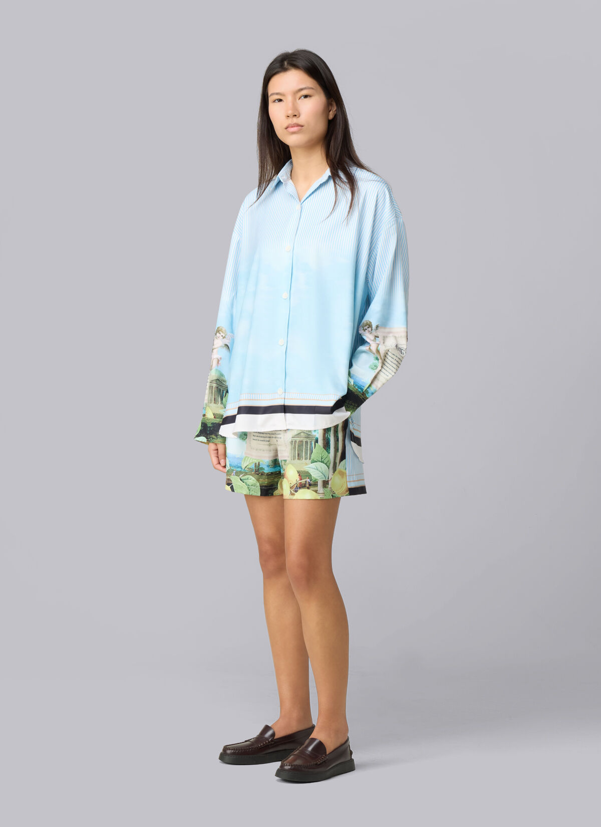 Paradise Satin Shirt, Lead Blue, hi-res