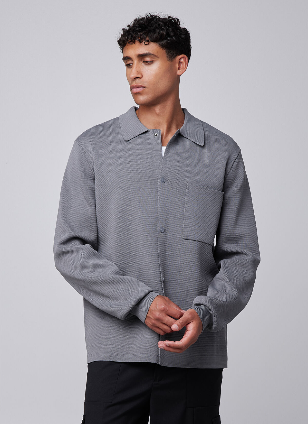 Flat Knit Tailored Overshirt, Dark grey, hi-res