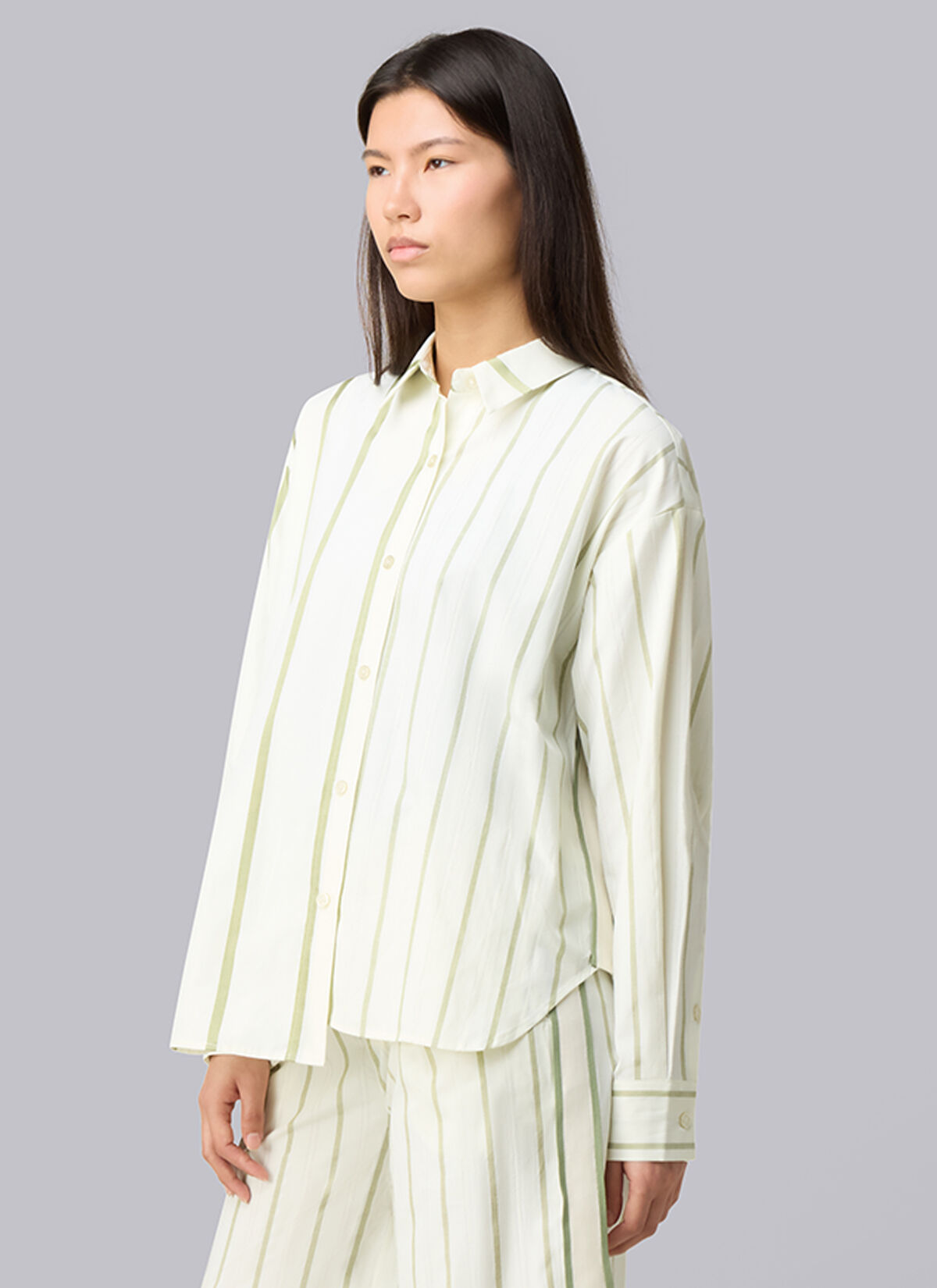 Asymmetric Striped Sora Shirt, Off white, hi-res