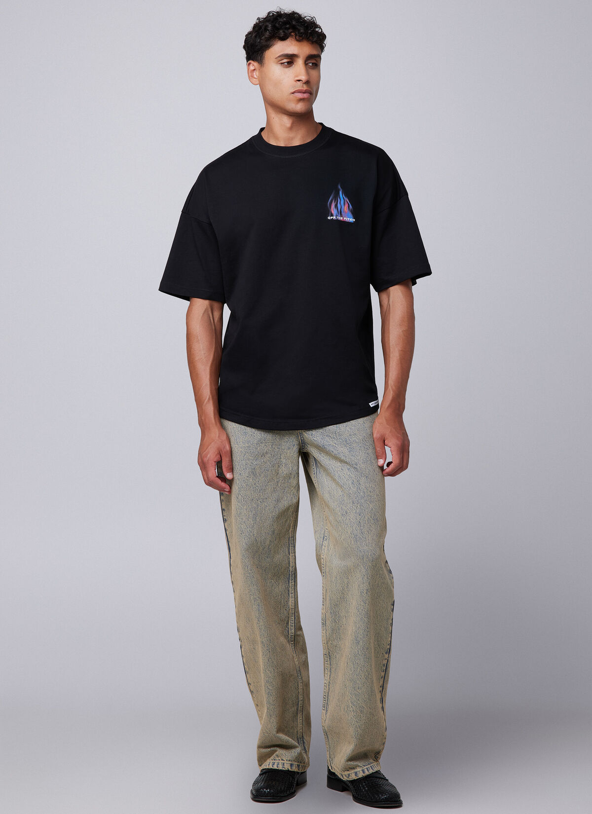 Burning Flower Oversized Tee, Black, hi-res