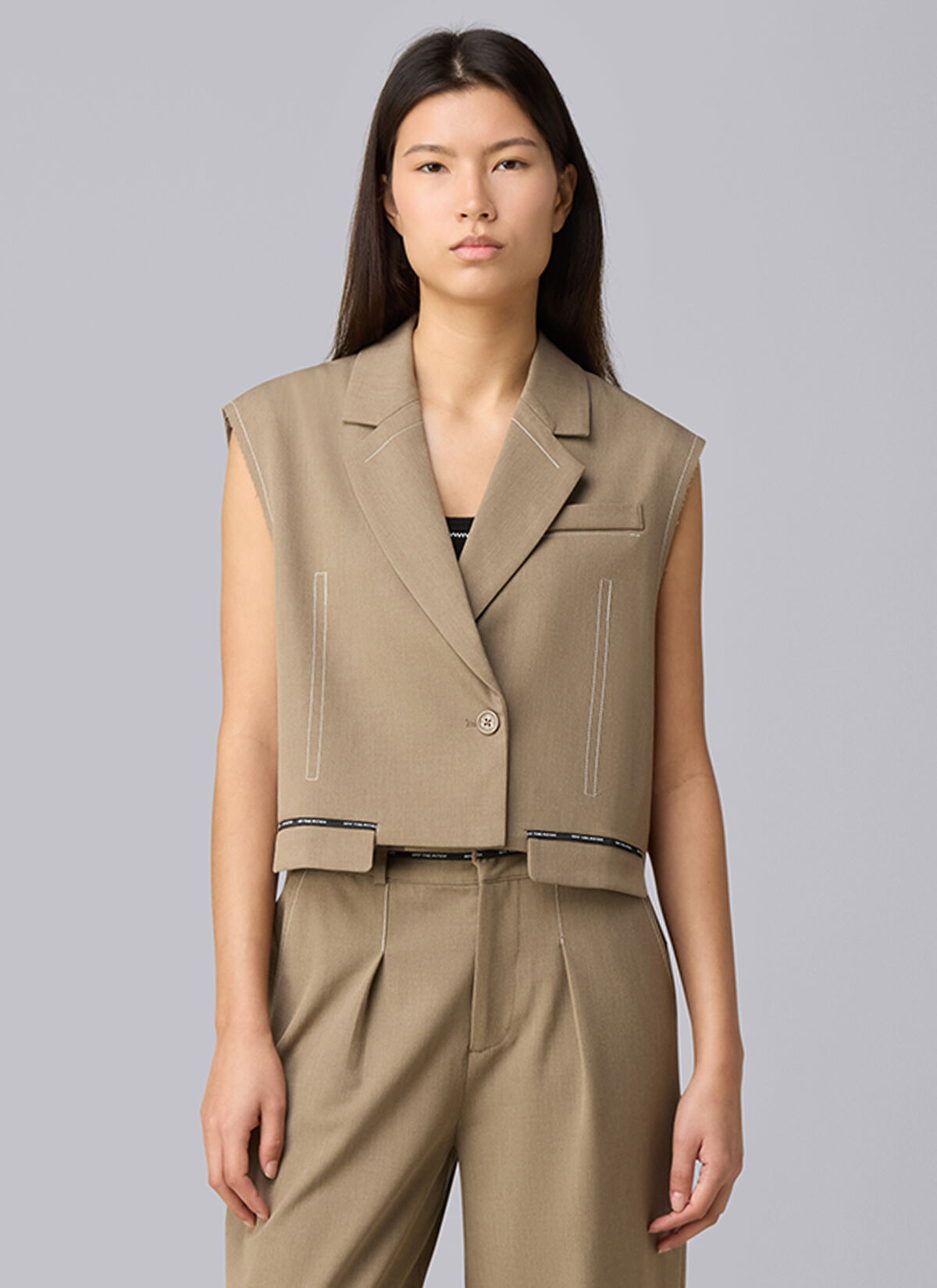 Shia Smart Sleeveless Blazer, Sand, hi-res