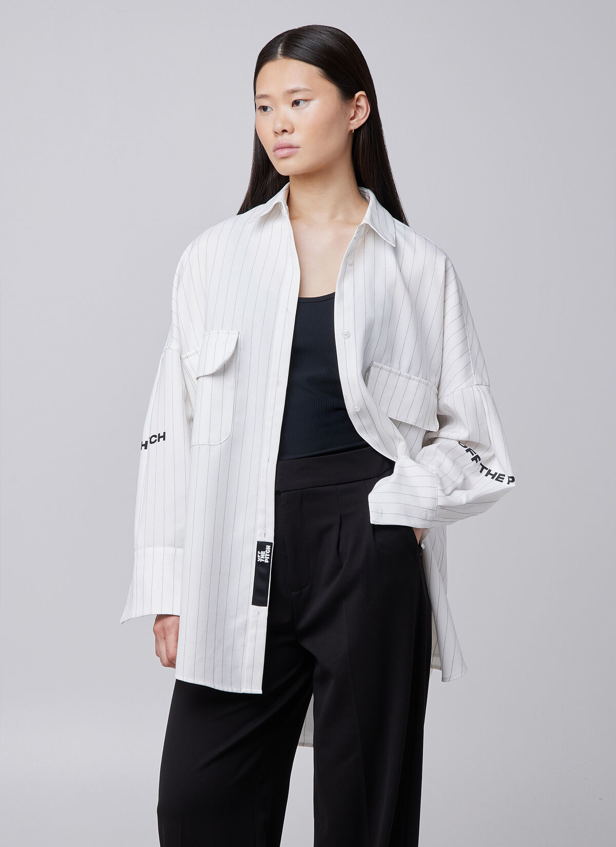 Oversized Stripe Shirt, White, hi-res