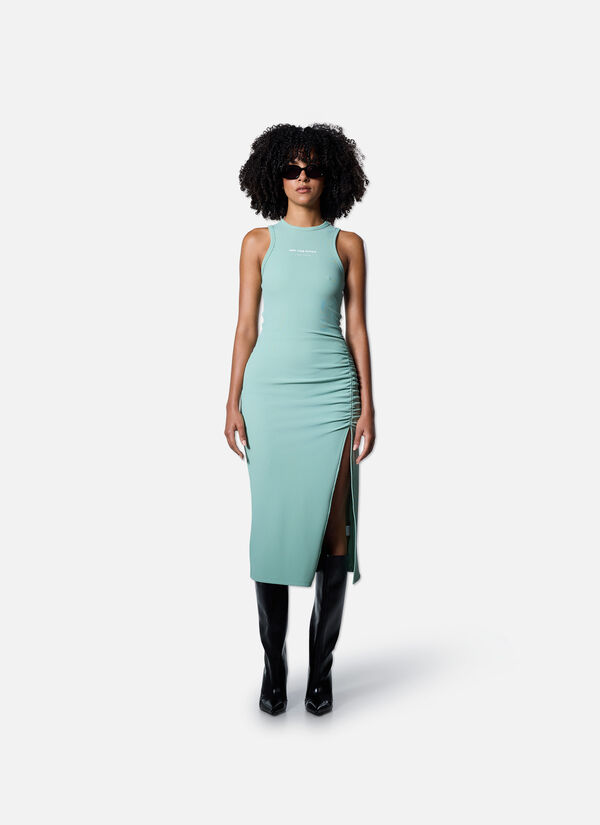 Gathered Ribbed Dress