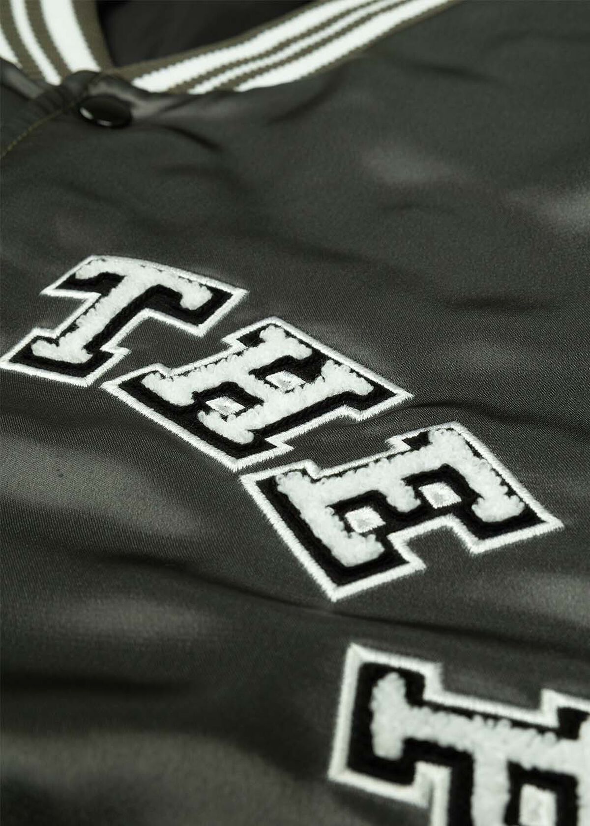 Satin Varsity Jacket, Brown/Green, hi-res