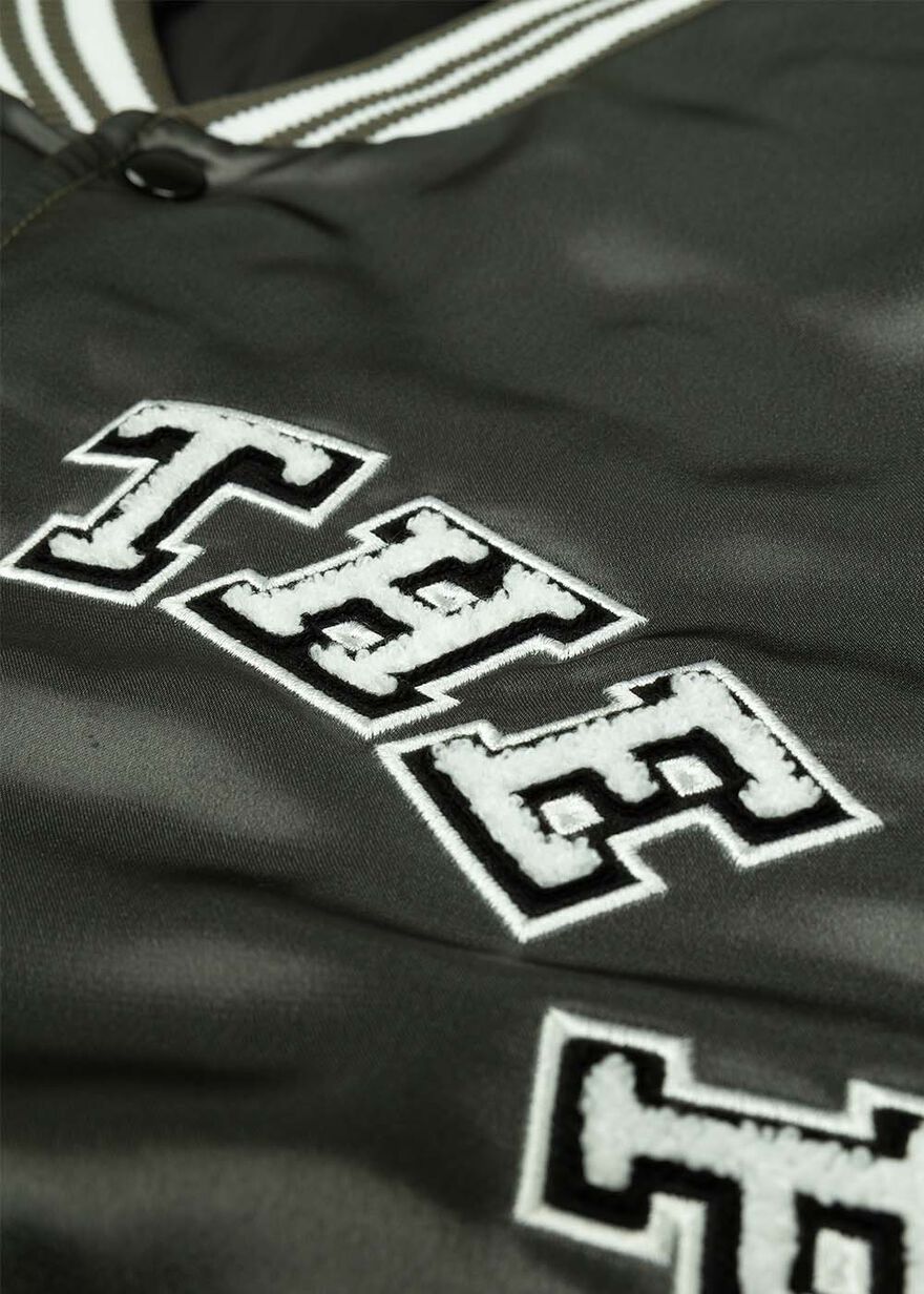 Satin Varsity Jacket, Brown/Green, hi-res