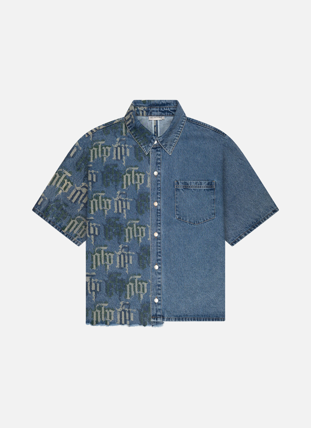 Fraktur Printed Denim Shirt, Navy EN, hi-res