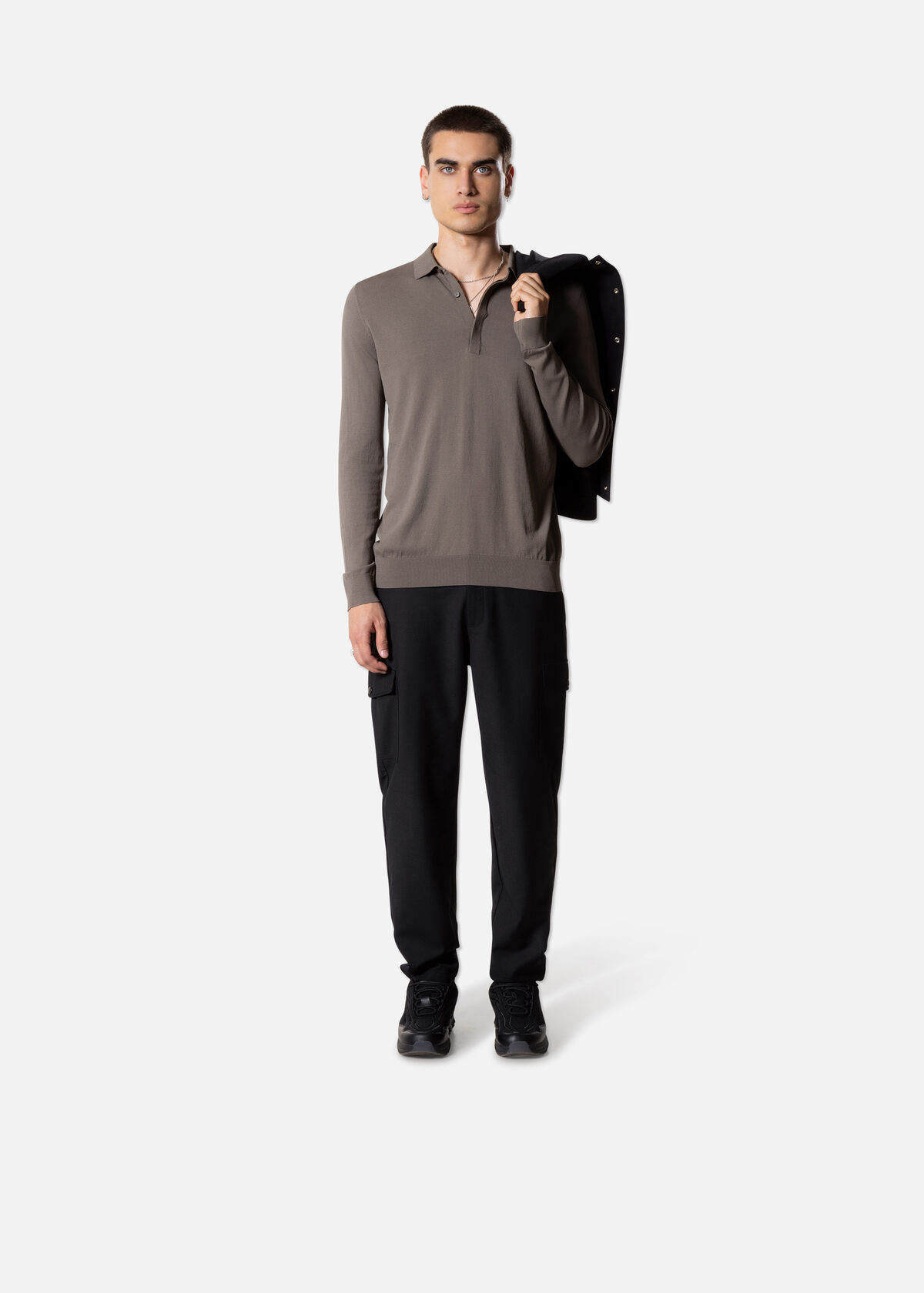 Smart Longsleeve Polo, Brown/Grey, hi-res