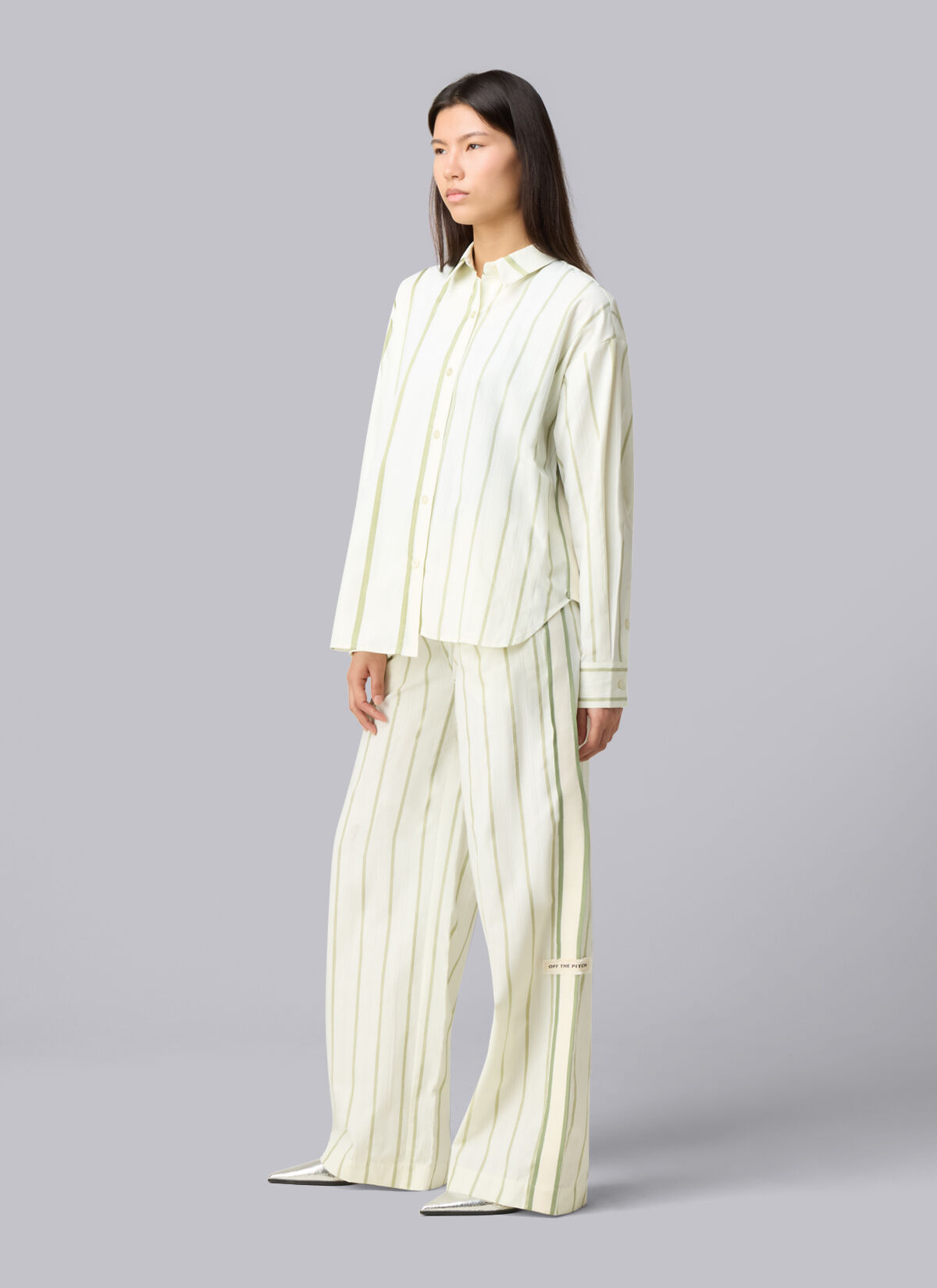Asymmetric Striped Sora Shirt, Off white, hi-res