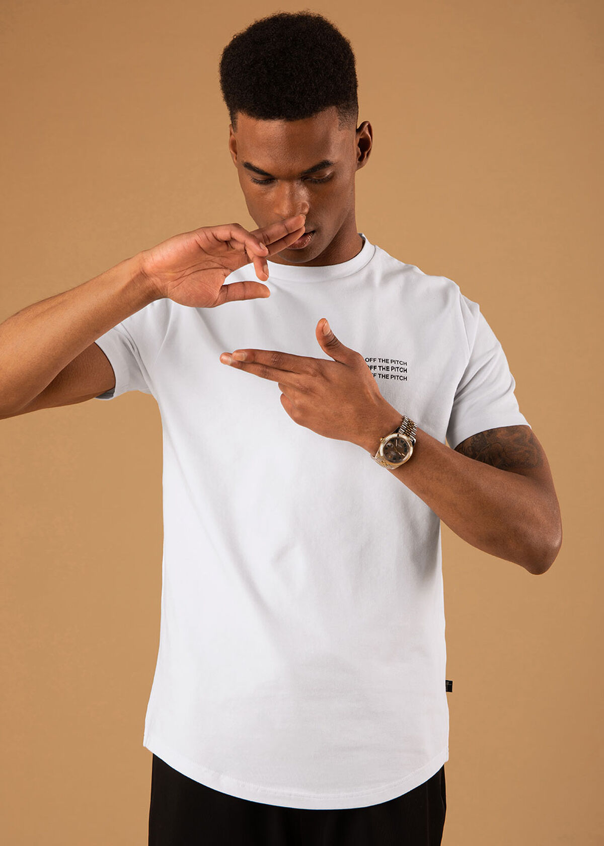 The Saturn Slimfit Tee - Black - 95% Cotton 5% Ela, White, hi-res