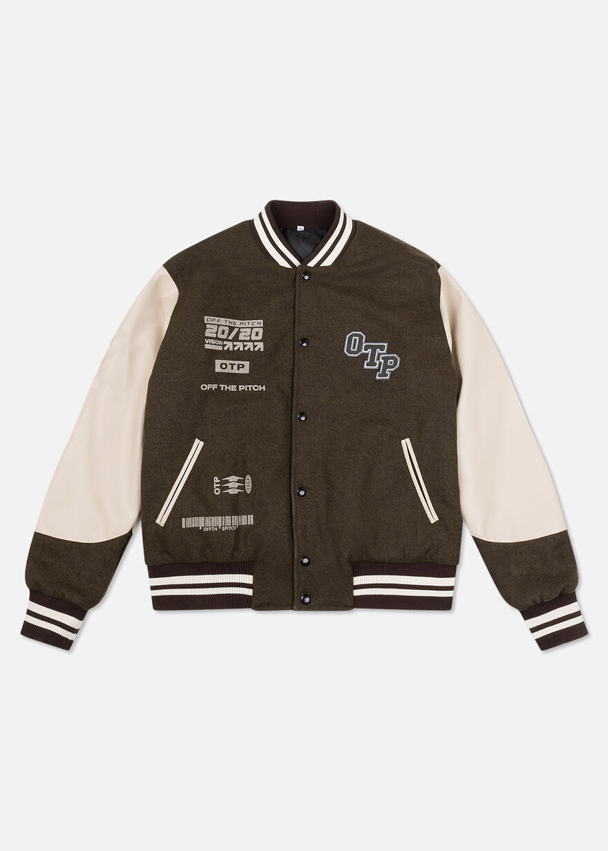 Baseball Jacket Melton - Wool, Brown, hi-res