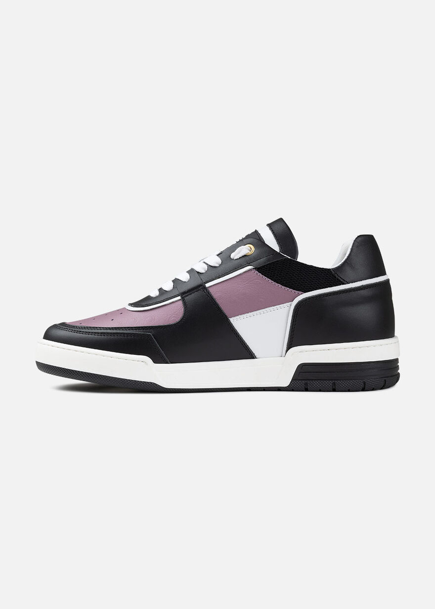 Basketta Lo Struthio - Leather/Ostrich pattern, Black/Red, hi-res