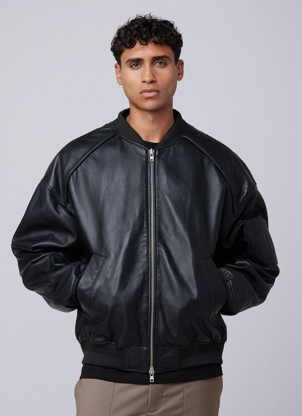 Leather Padded Bomber Jacket