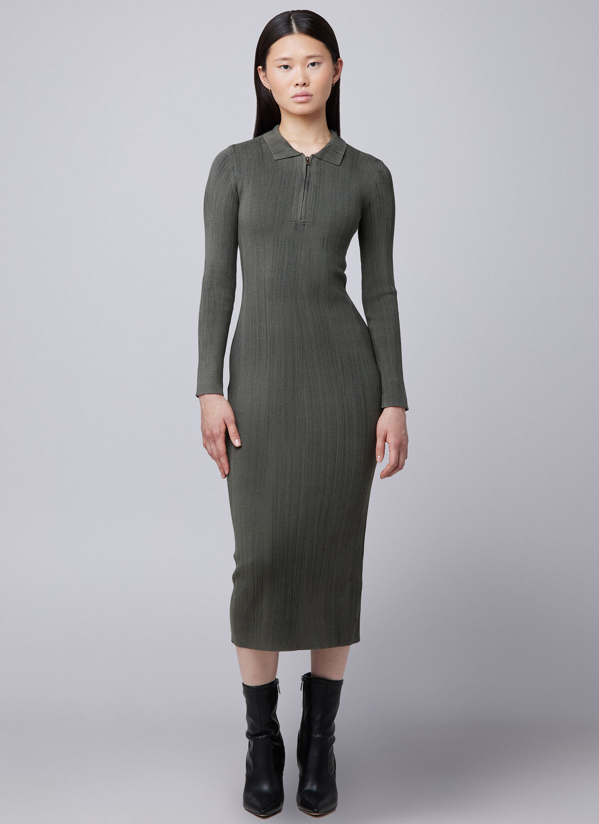Knitted Bodycon Mud Dress, Dark green, hi-res