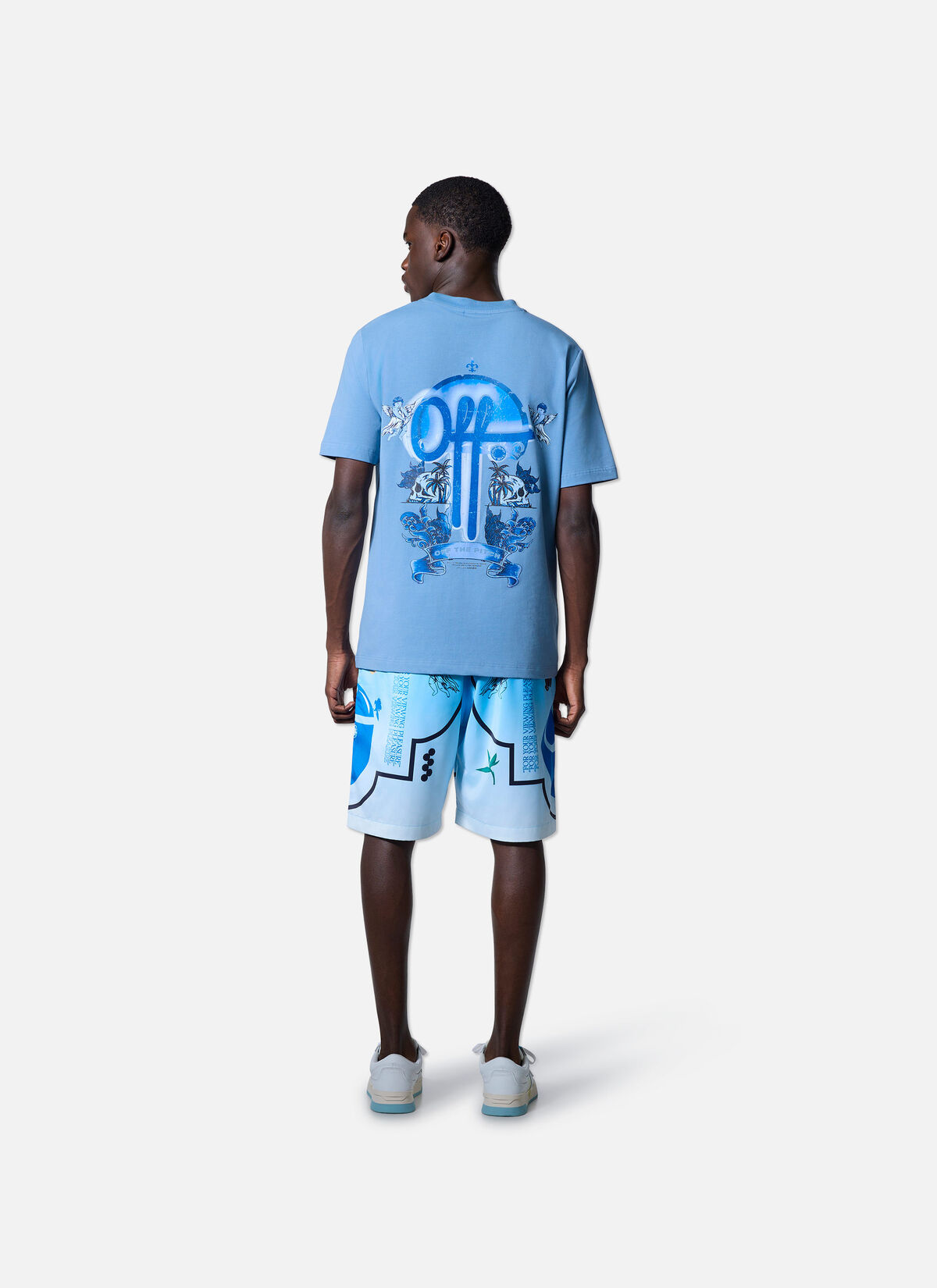 Global Satin Shorts, White/Blue, hi-res