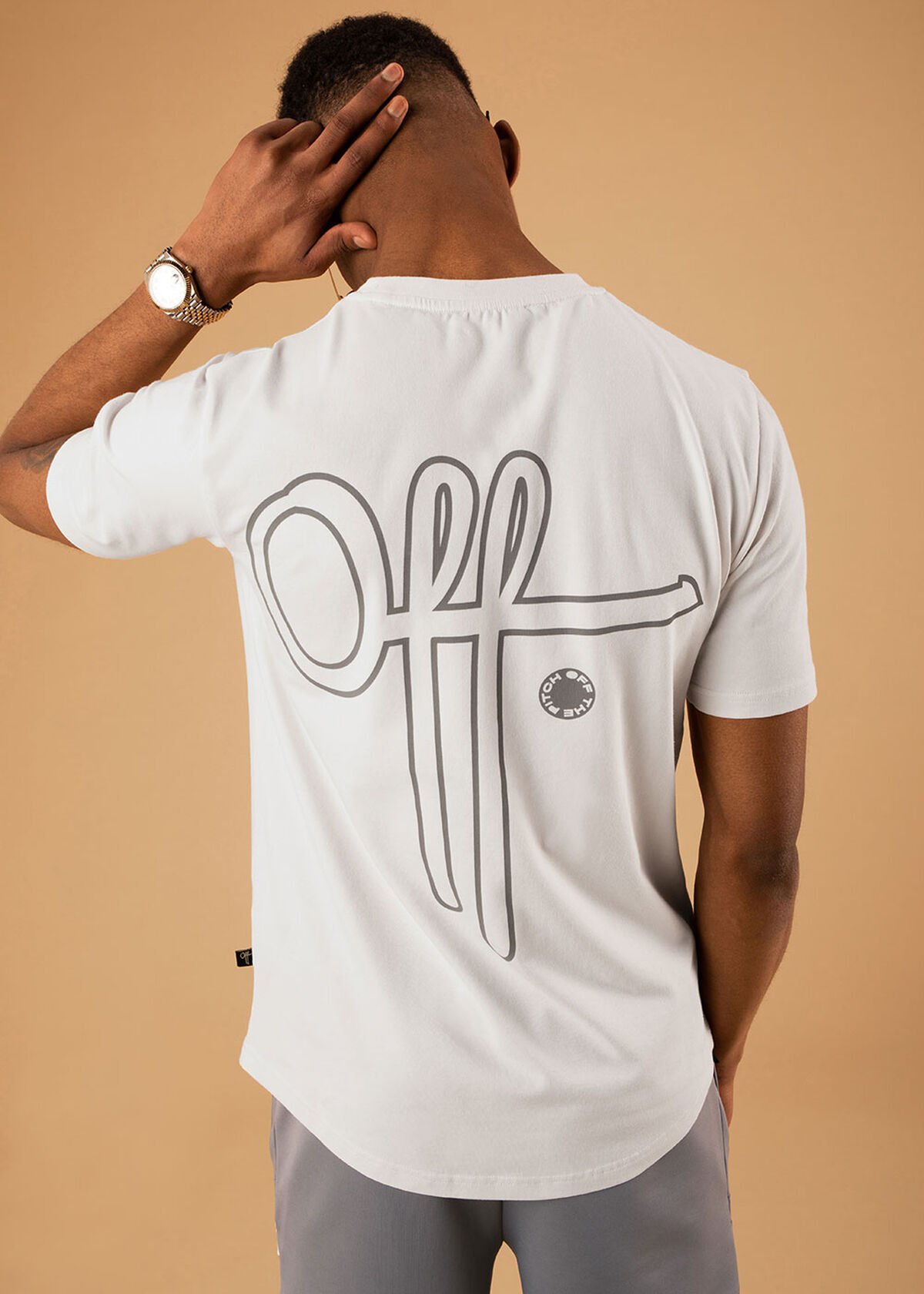 Outline Off Slimfit tee- 95% Cotton 5% Elastane- L, Light Grey, hi-res