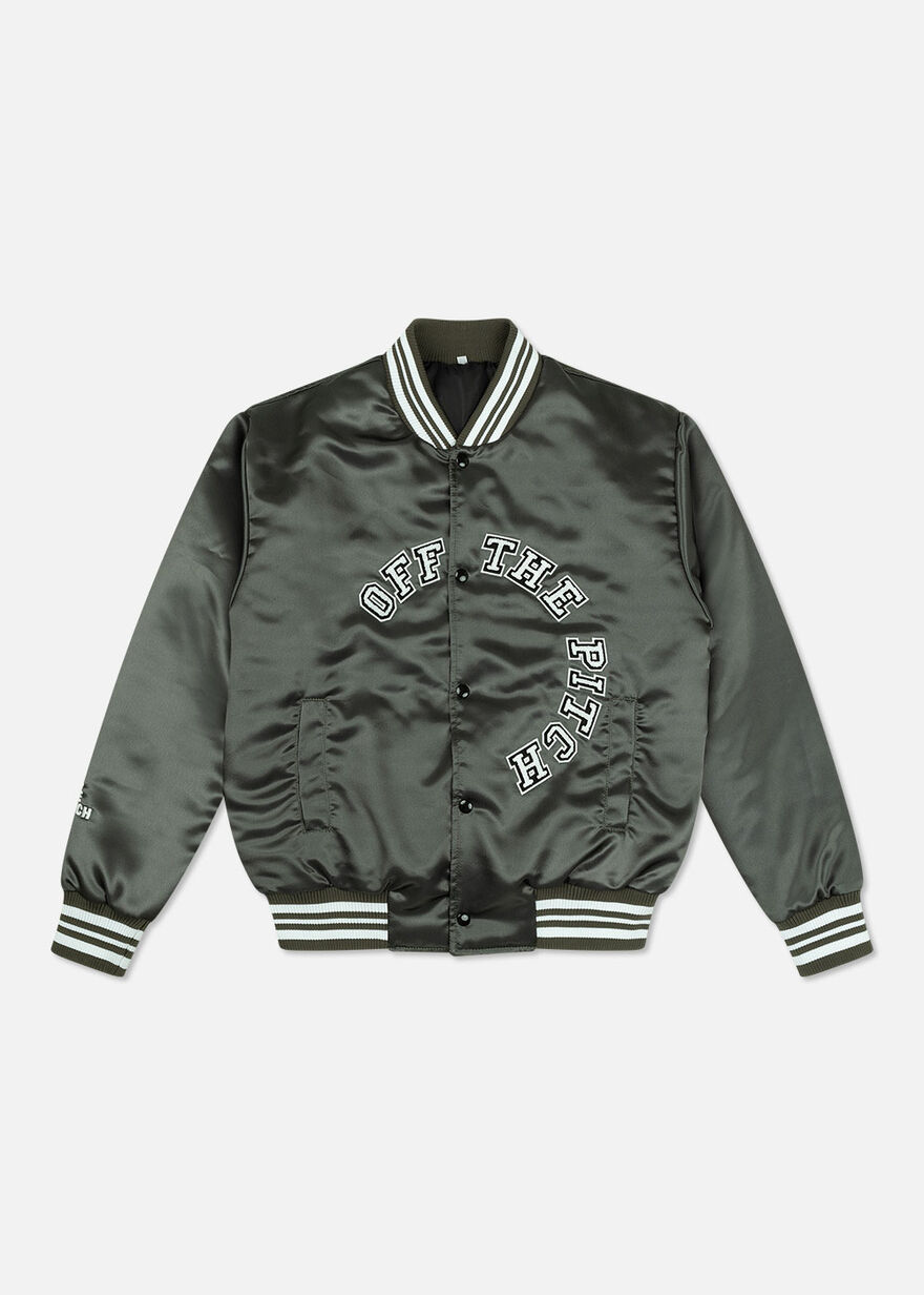 Satin Varsity Jacket, Brown/Green, hi-res