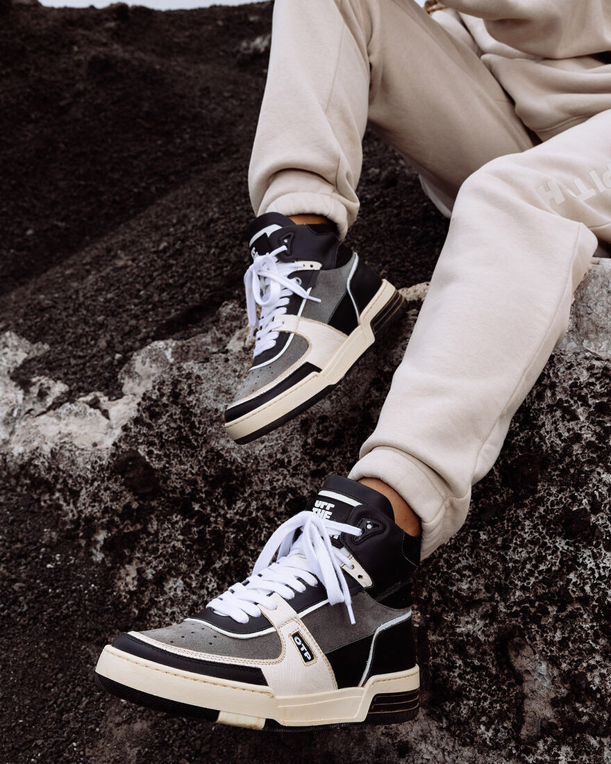 Basketta Hi - Leather/Tumbled Leather, Black/Grey, hi-res