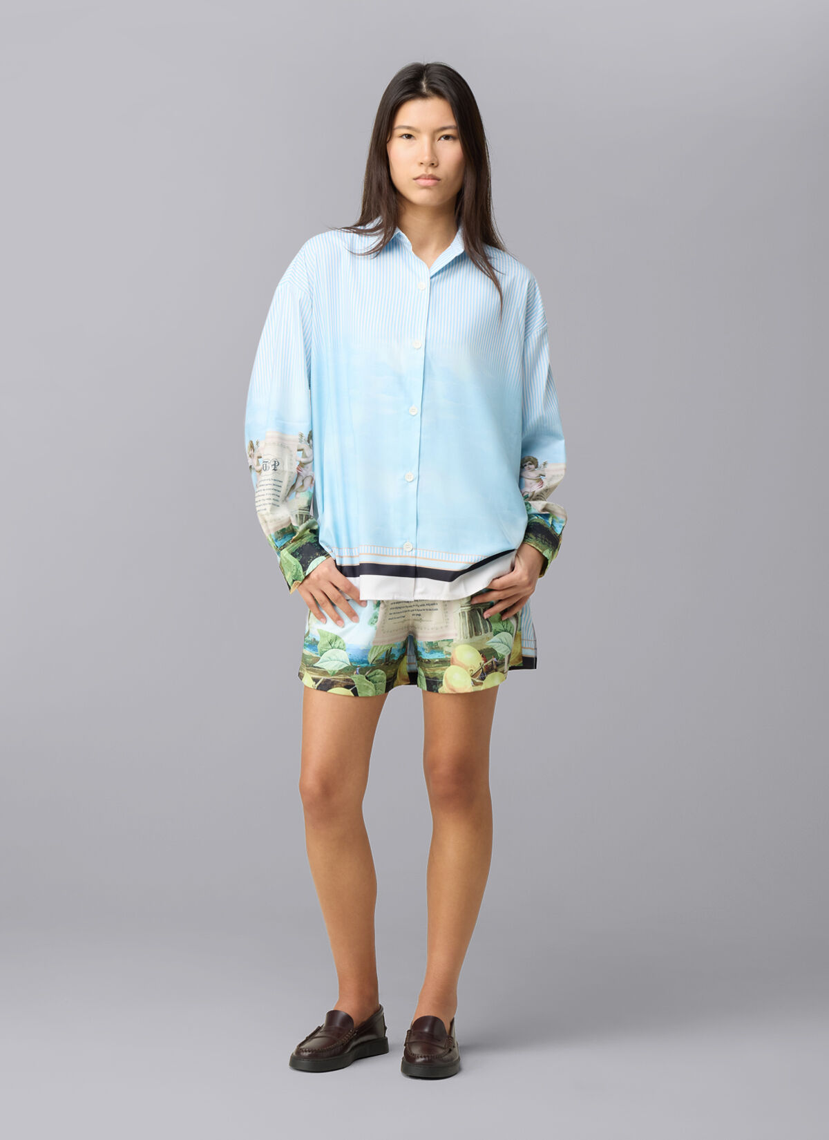 Paradise Satin Shirt, Lead Blue, hi-res