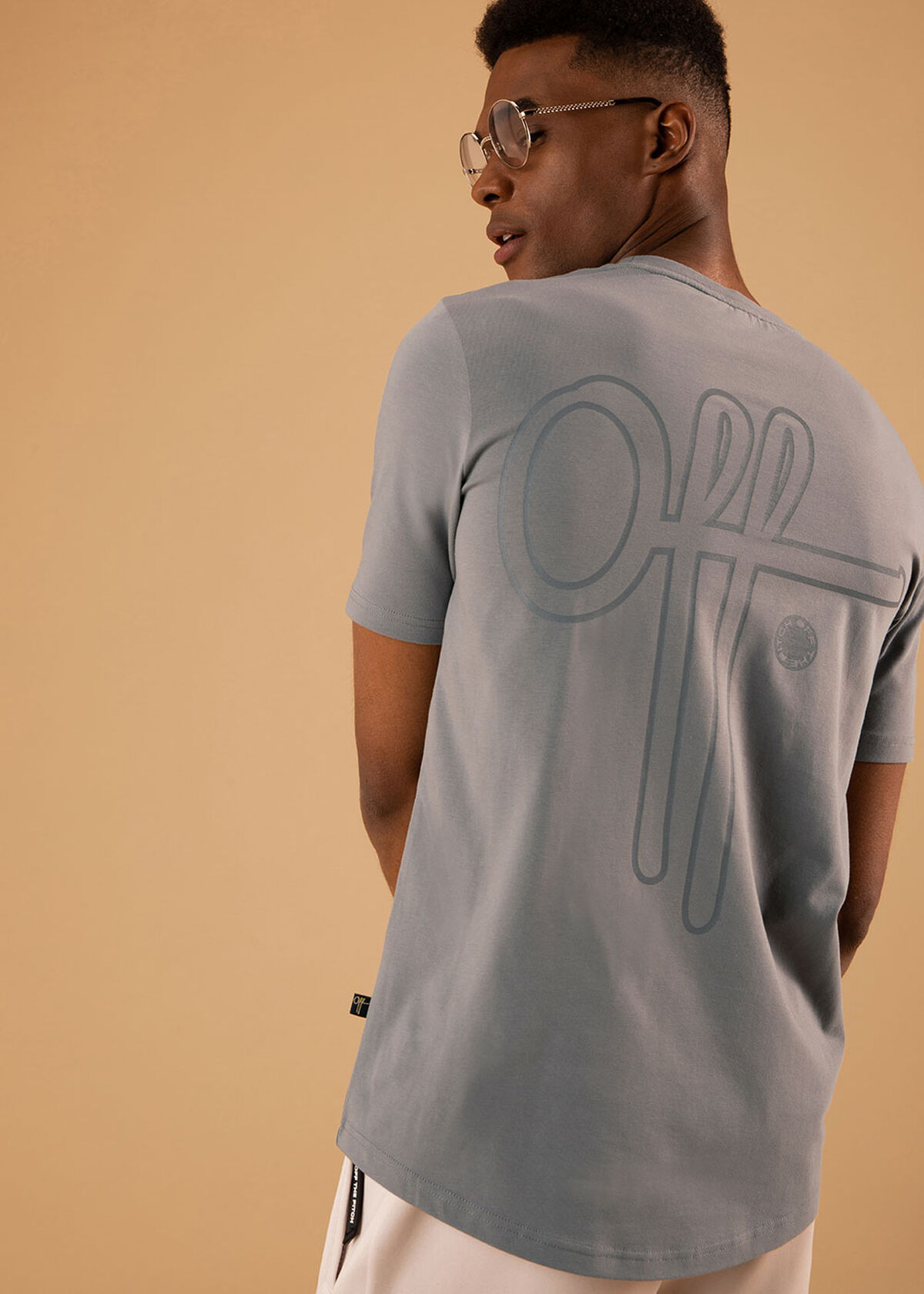 Outline Off Slimfit tee- 95% Cotton 5% Elastane- L, Grey, hi-res