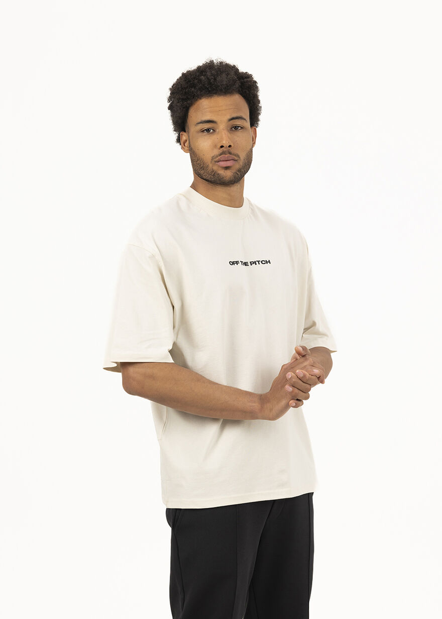 Overlock Loose Fit Tee - 100% Cotton, Crème, hi-res