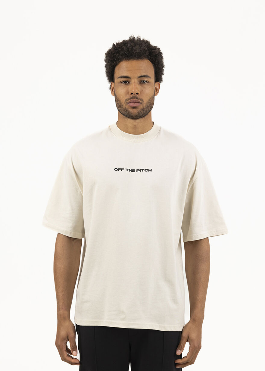 Overlock Loose Fit Tee - 100% Cotton, Crème, hi-res