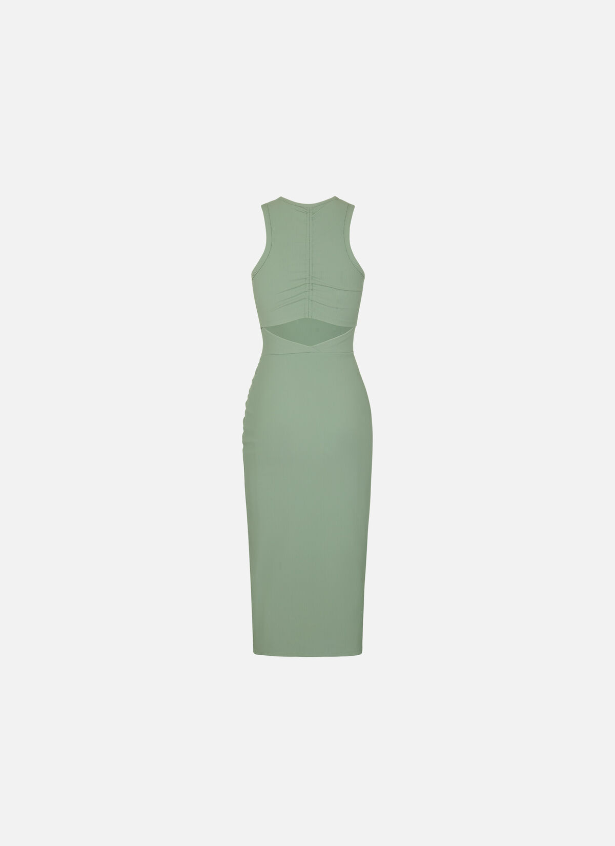 Gathered Ribbed Dress, Green/Green, hi-res