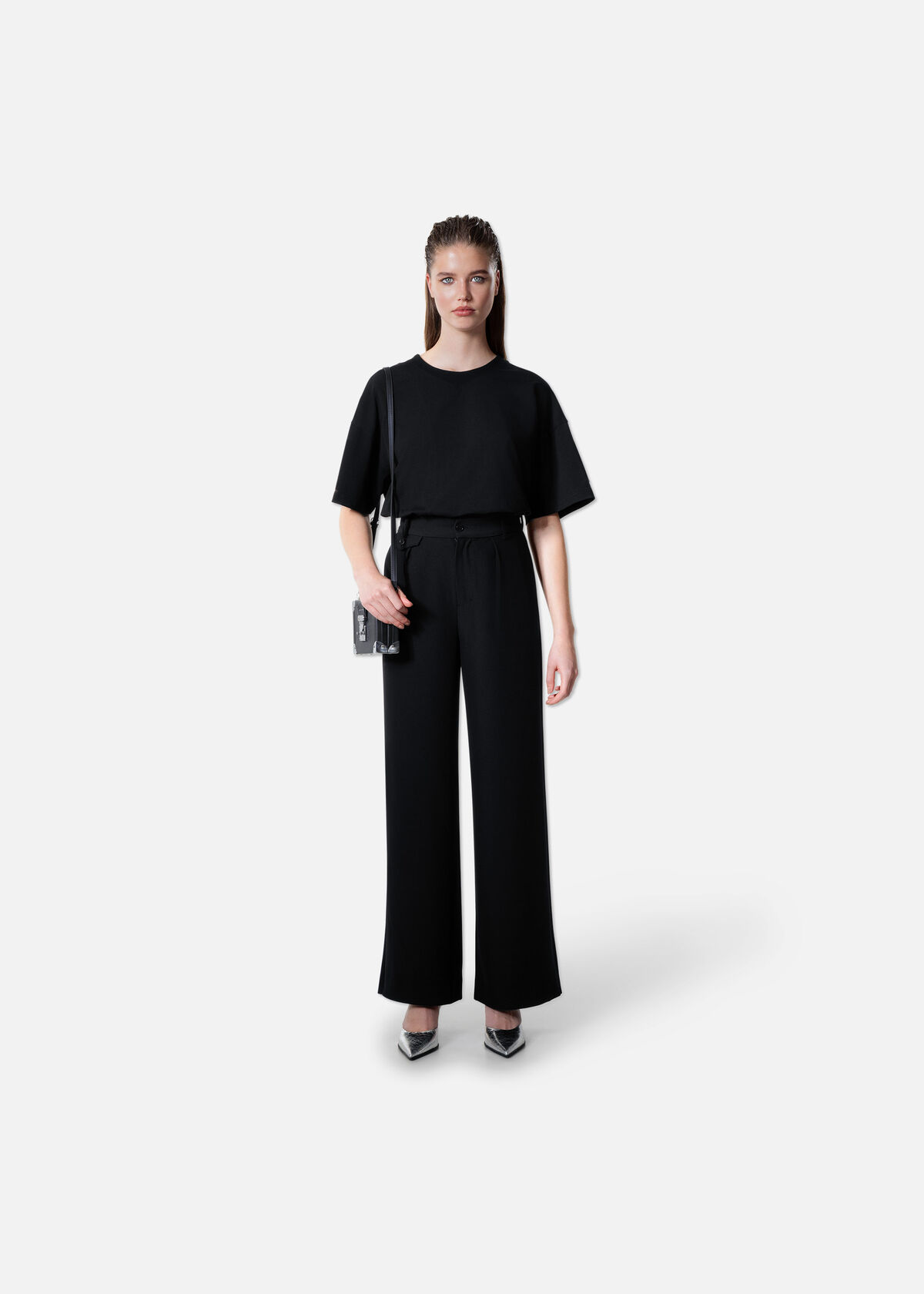 Relaxed Fit Retro collar tee, Black, hi-res
