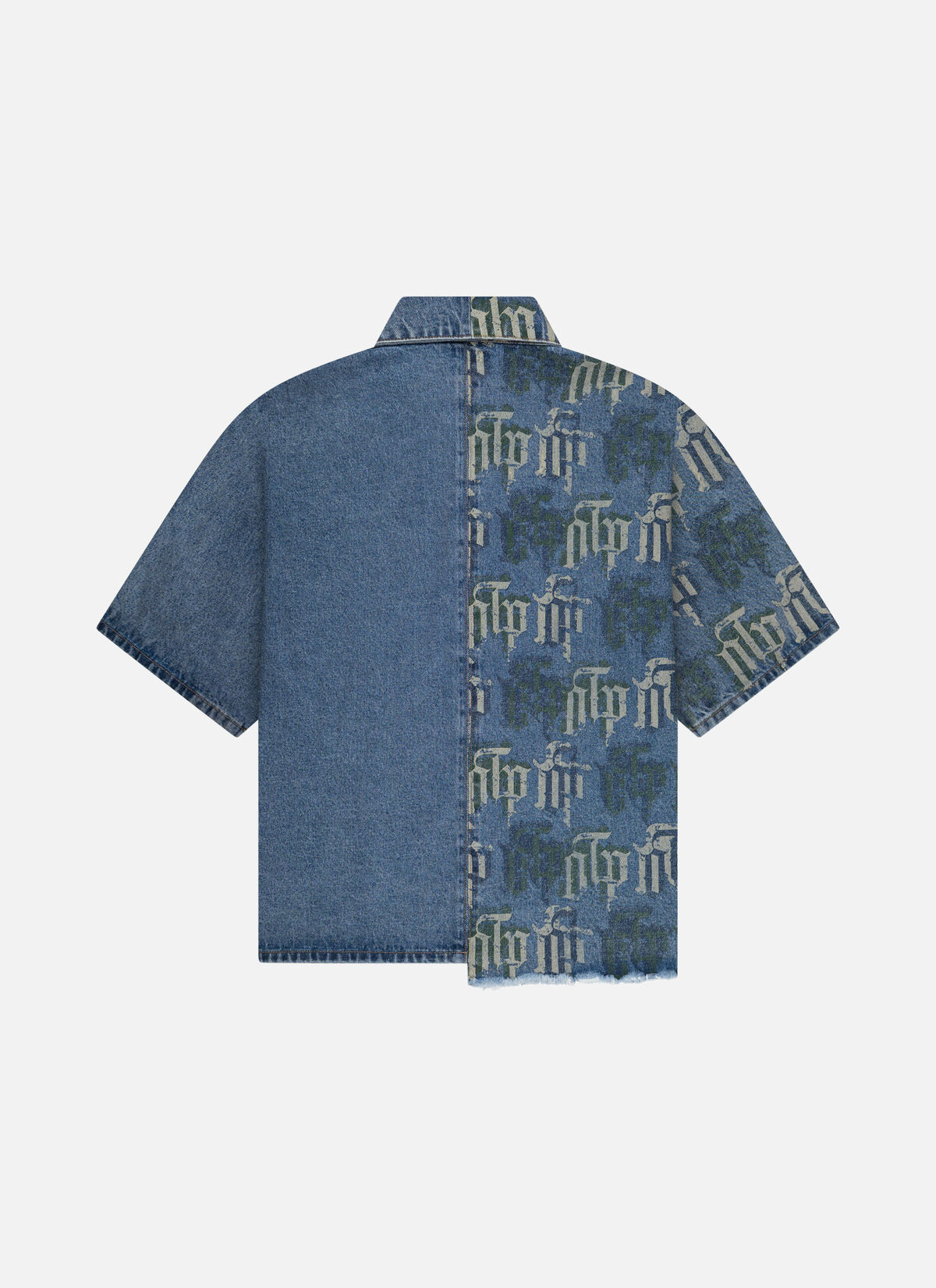 Fraktur Printed Denim Shirt, Navy EN, hi-res
