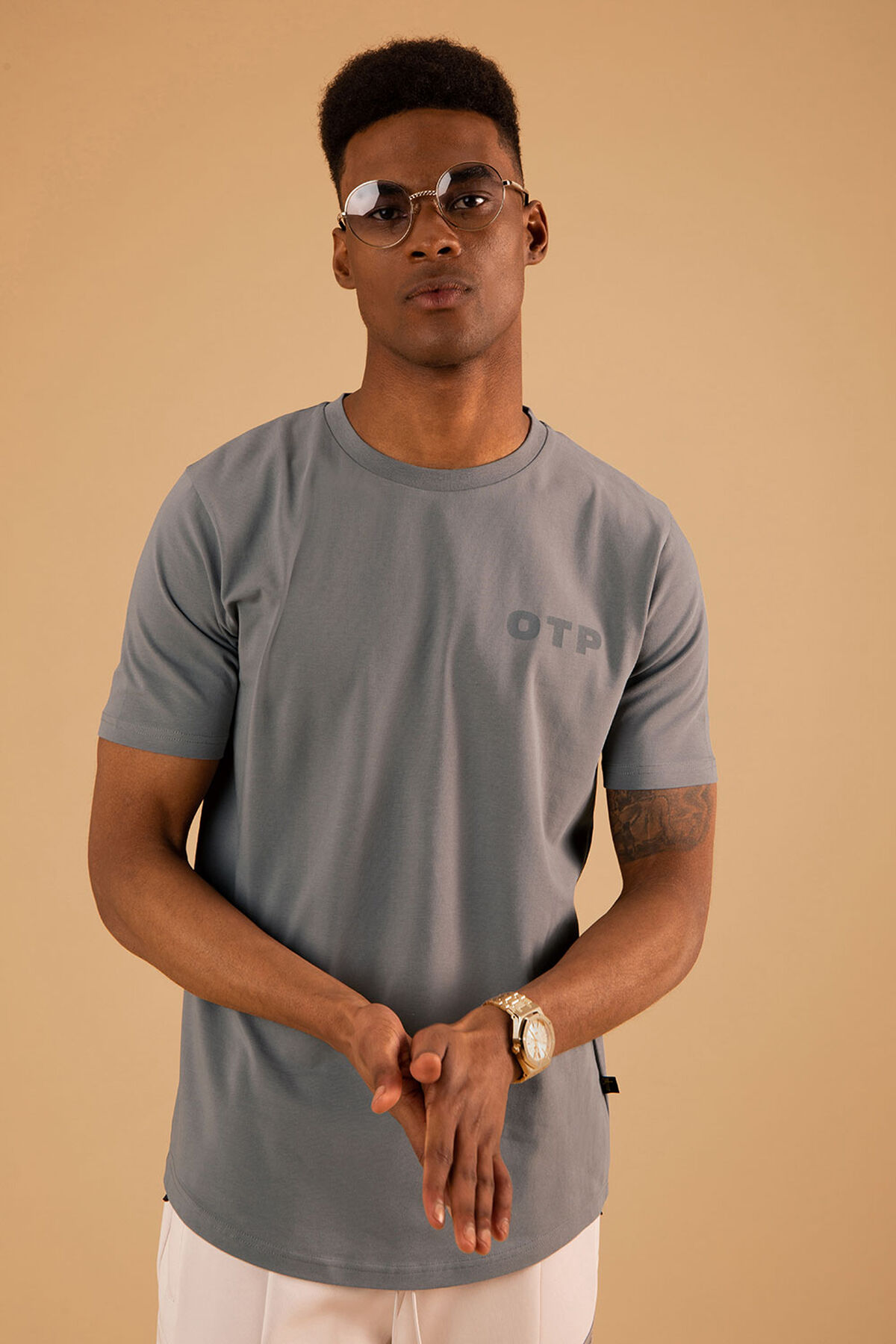 Outline Off Slimfit tee- 95% Cotton 5% Elastane- L, Grey, hi-res