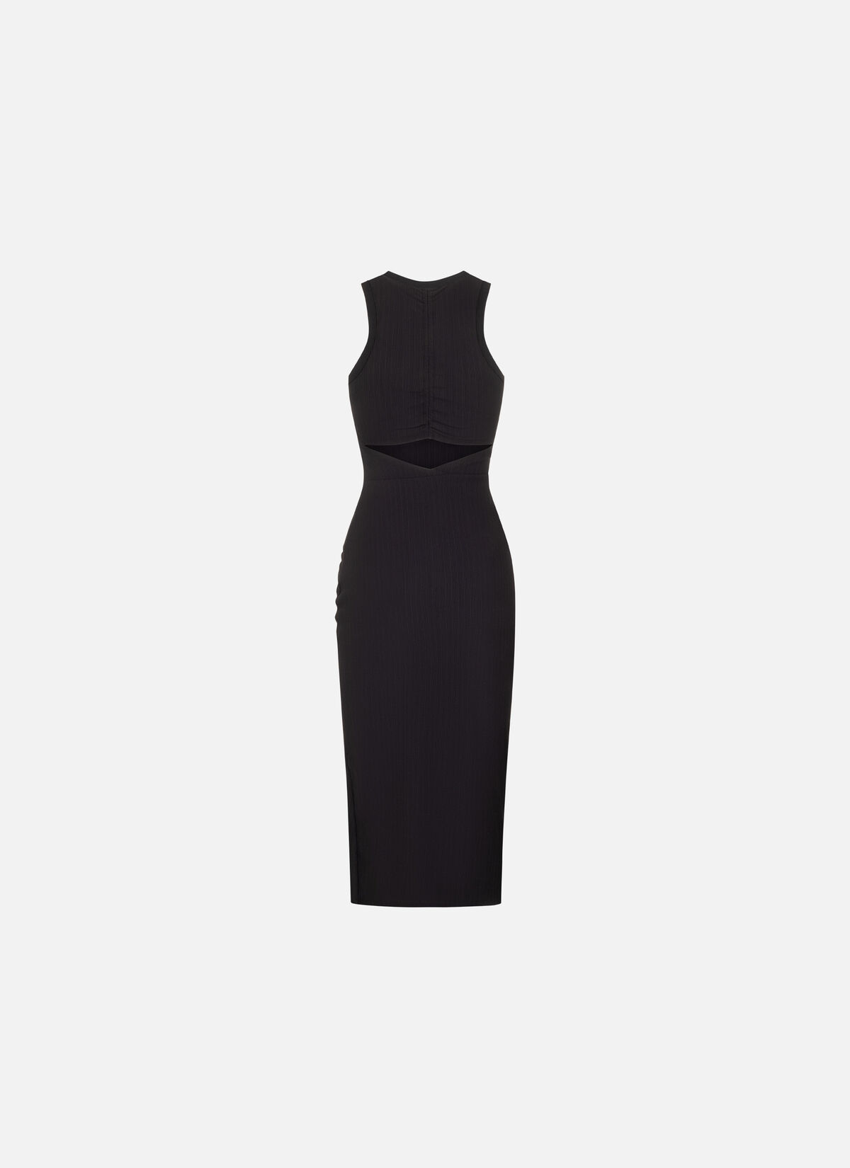 Gathered Ribbed Dress, Black, hi-res