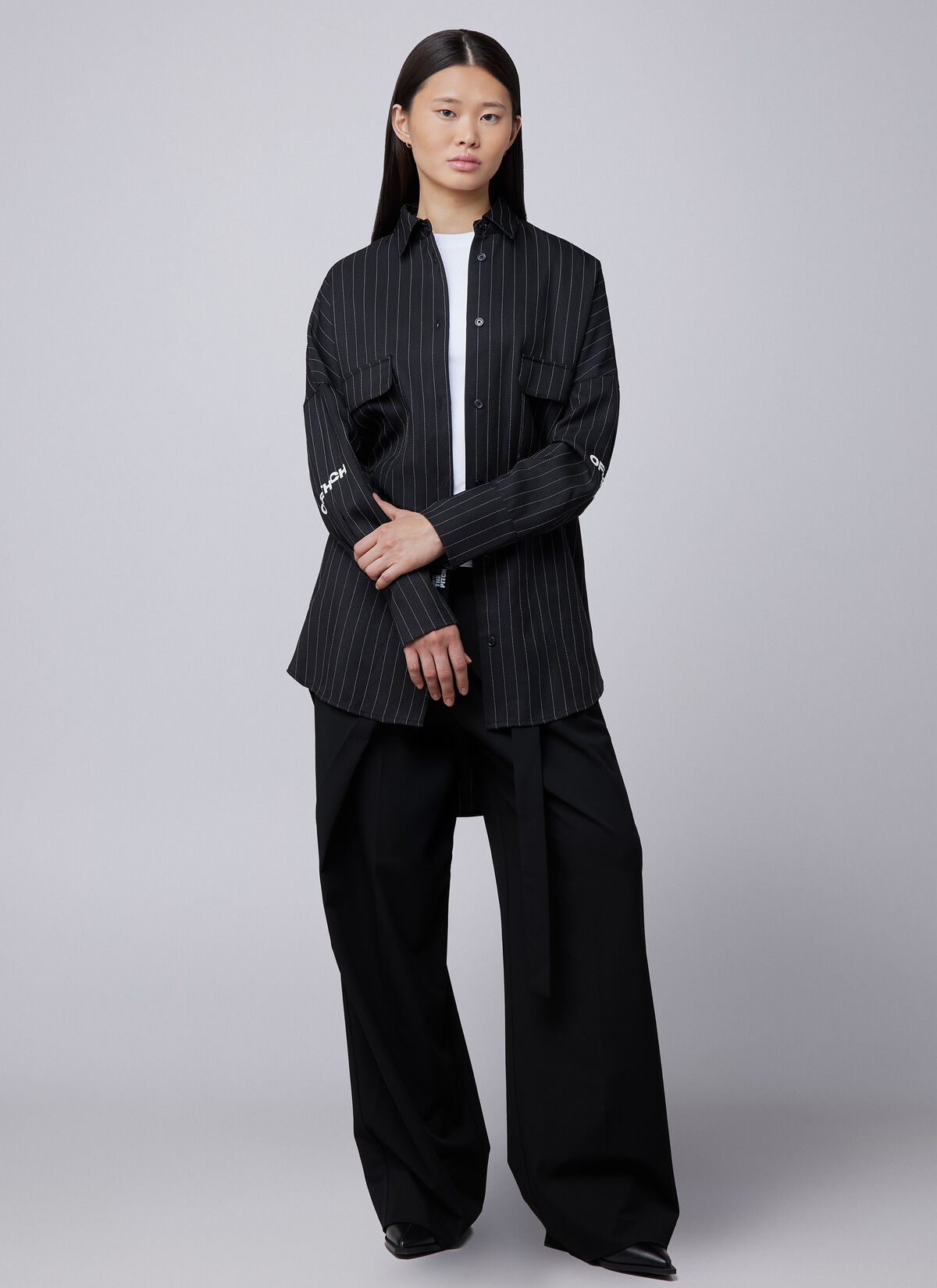 Oversized Stripe Shirt, Black, hi-res