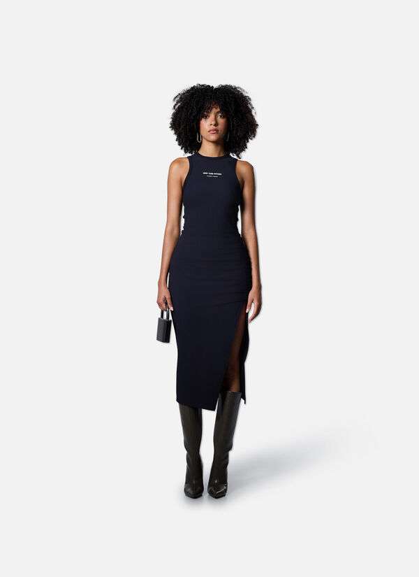 Gathered Ribbed Dress