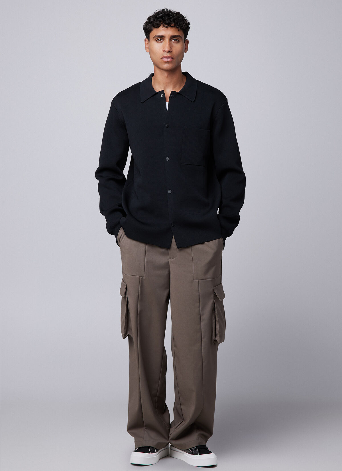 Flat Knit Tailored Overshirt, Black, hi-res