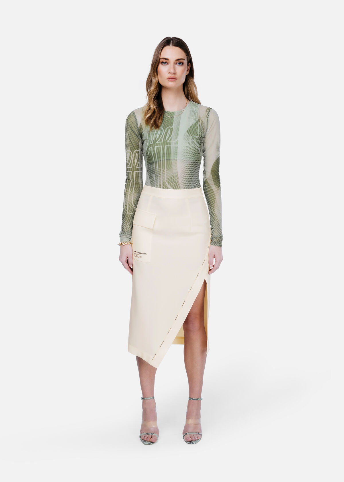 Asymmetric Smart Skirt, Off white, hi-res