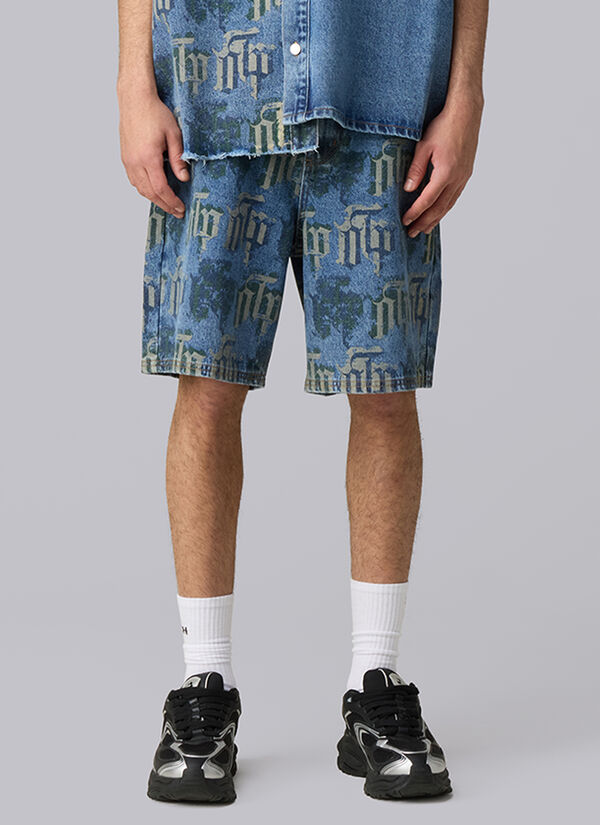 Fraktur Printed Denim Shorts