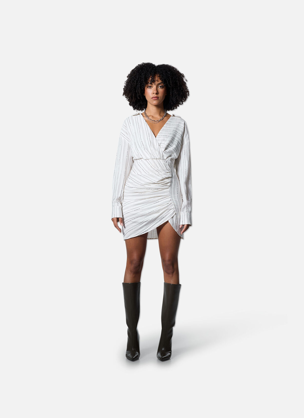 Pleated Stripe Dress, Off white, hi-res