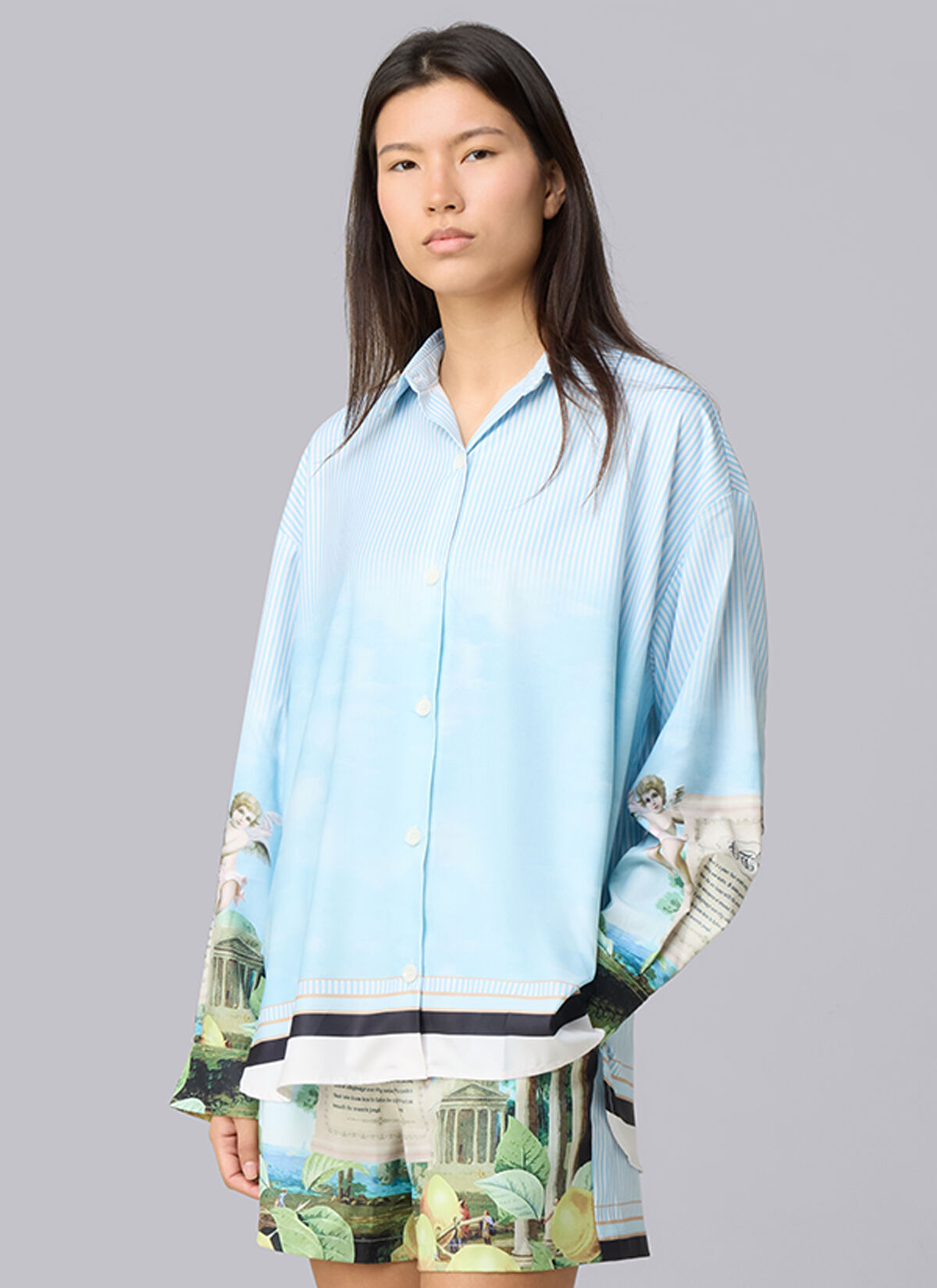 Paradise Satin Shirt, Lead Blue, hi-res