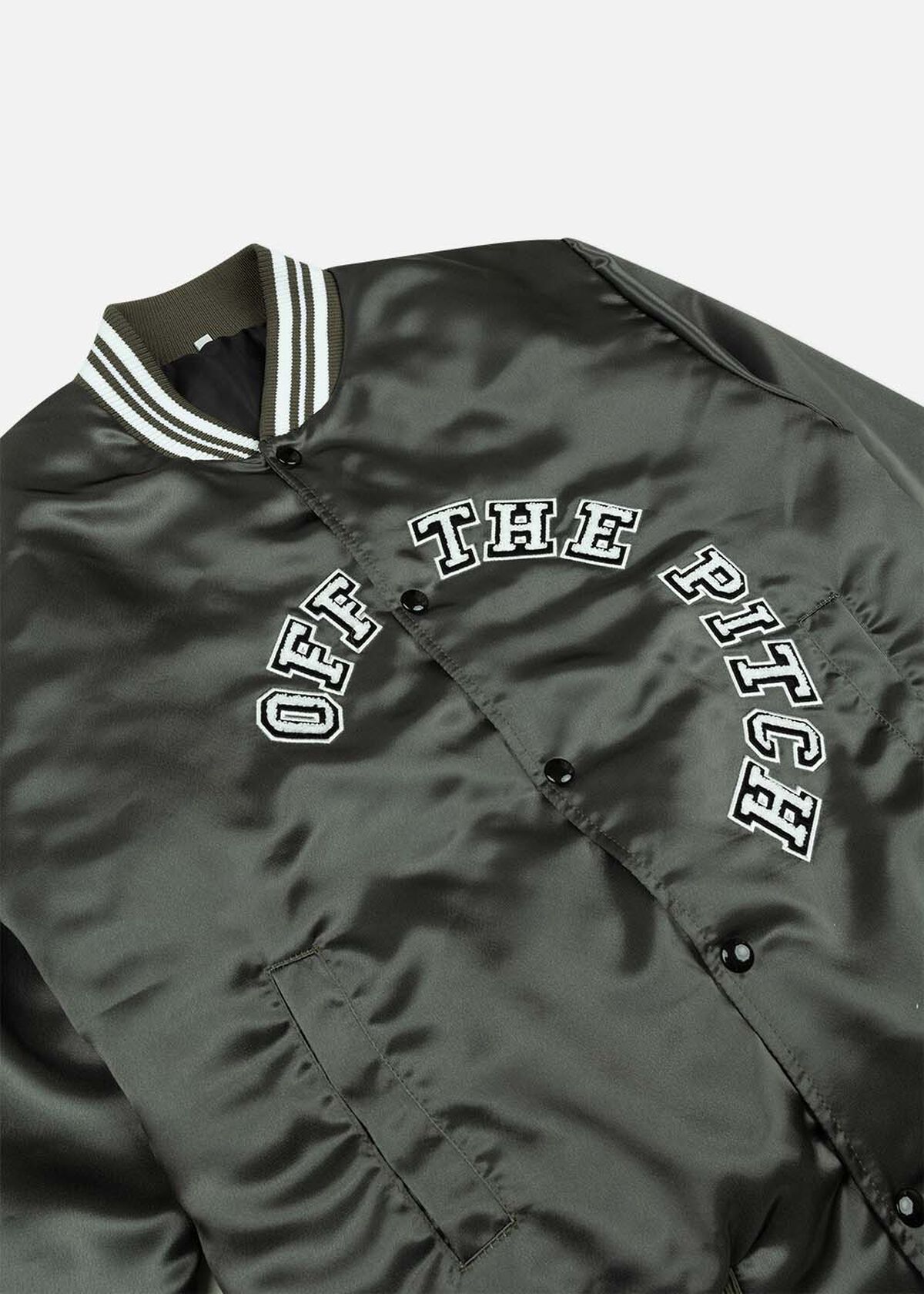 Satin Varsity Jacket, Brown/Green, hi-res
