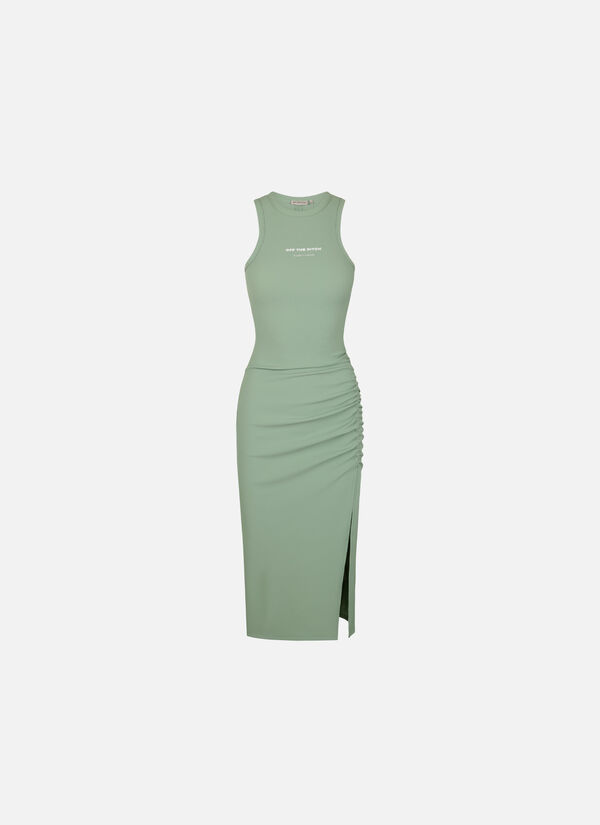 Gathered Ribbed Dress