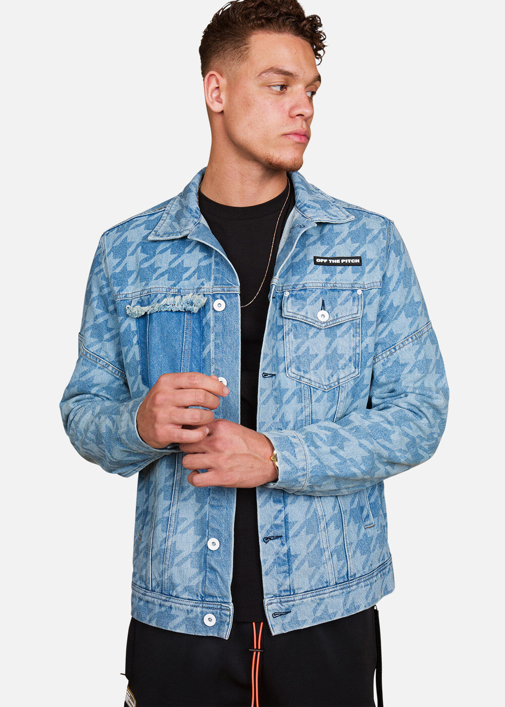 Houndstooth denim jacket deals