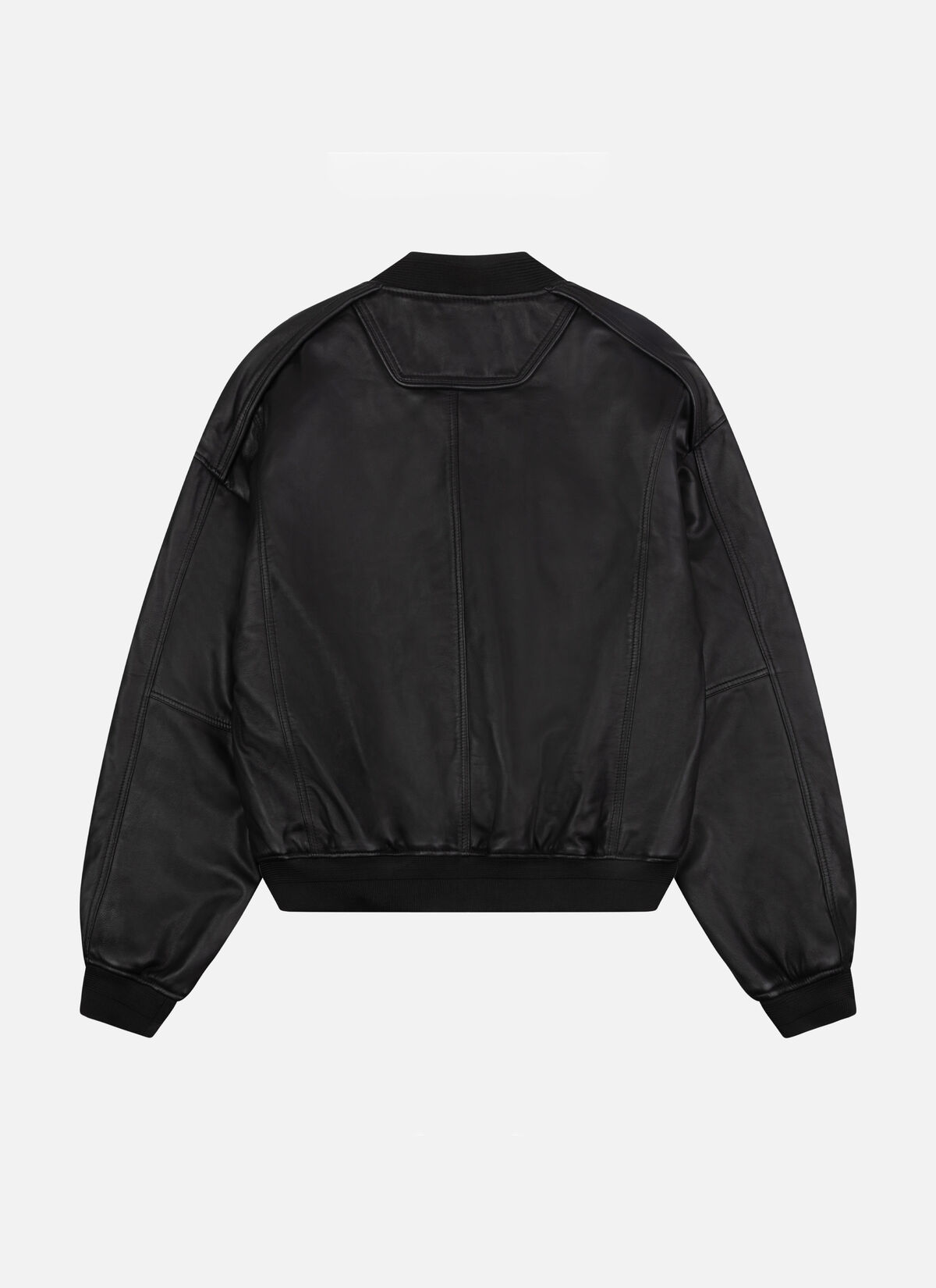 Leather Padded Bomber Jacket, Black, hi-res