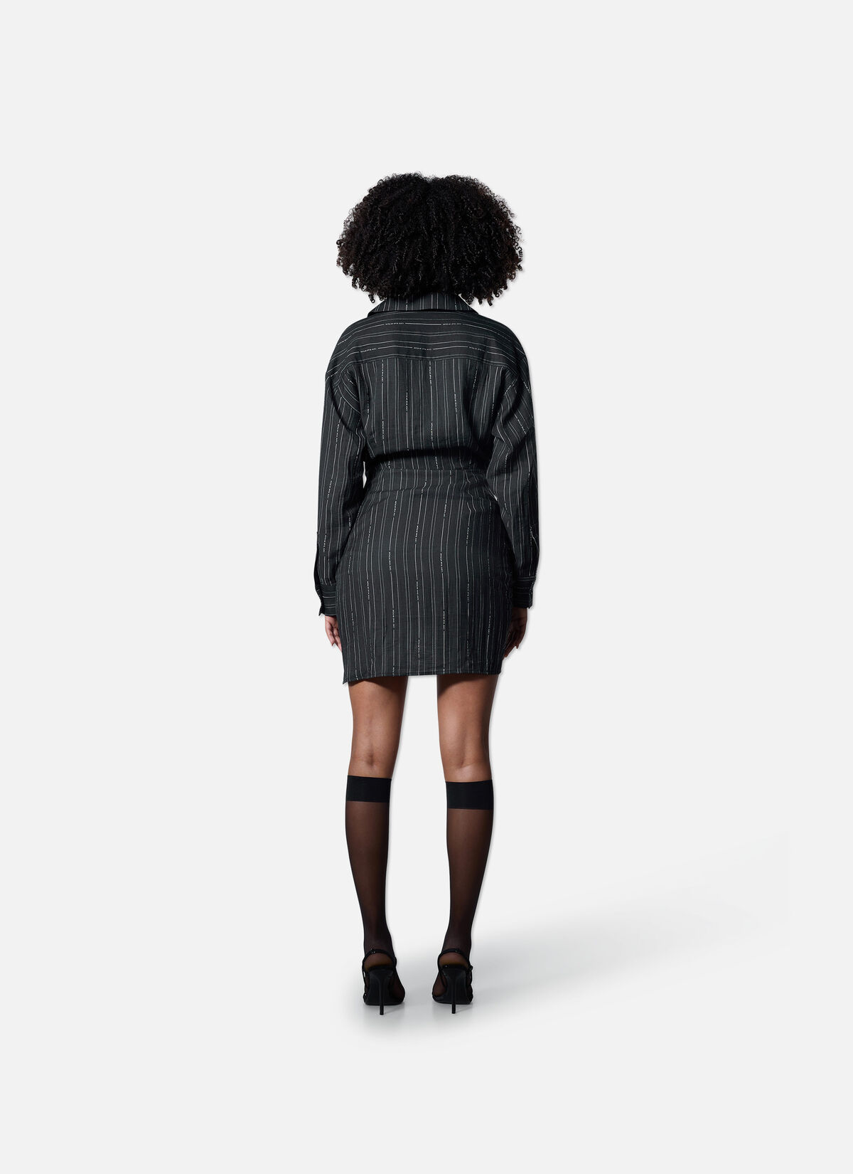 Pleated Stripe Dress, Black, hi-res