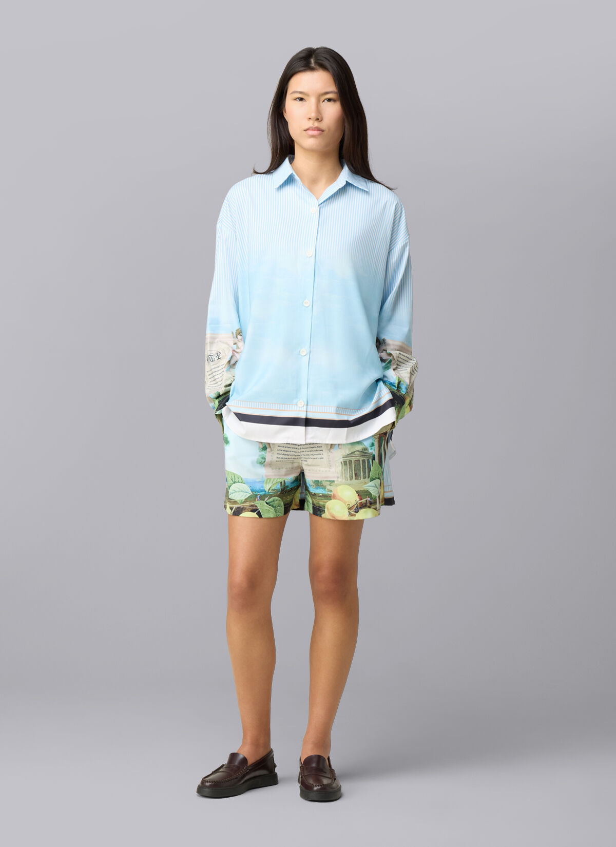 Paradise Satin Shirt, Lead Blue, hi-res