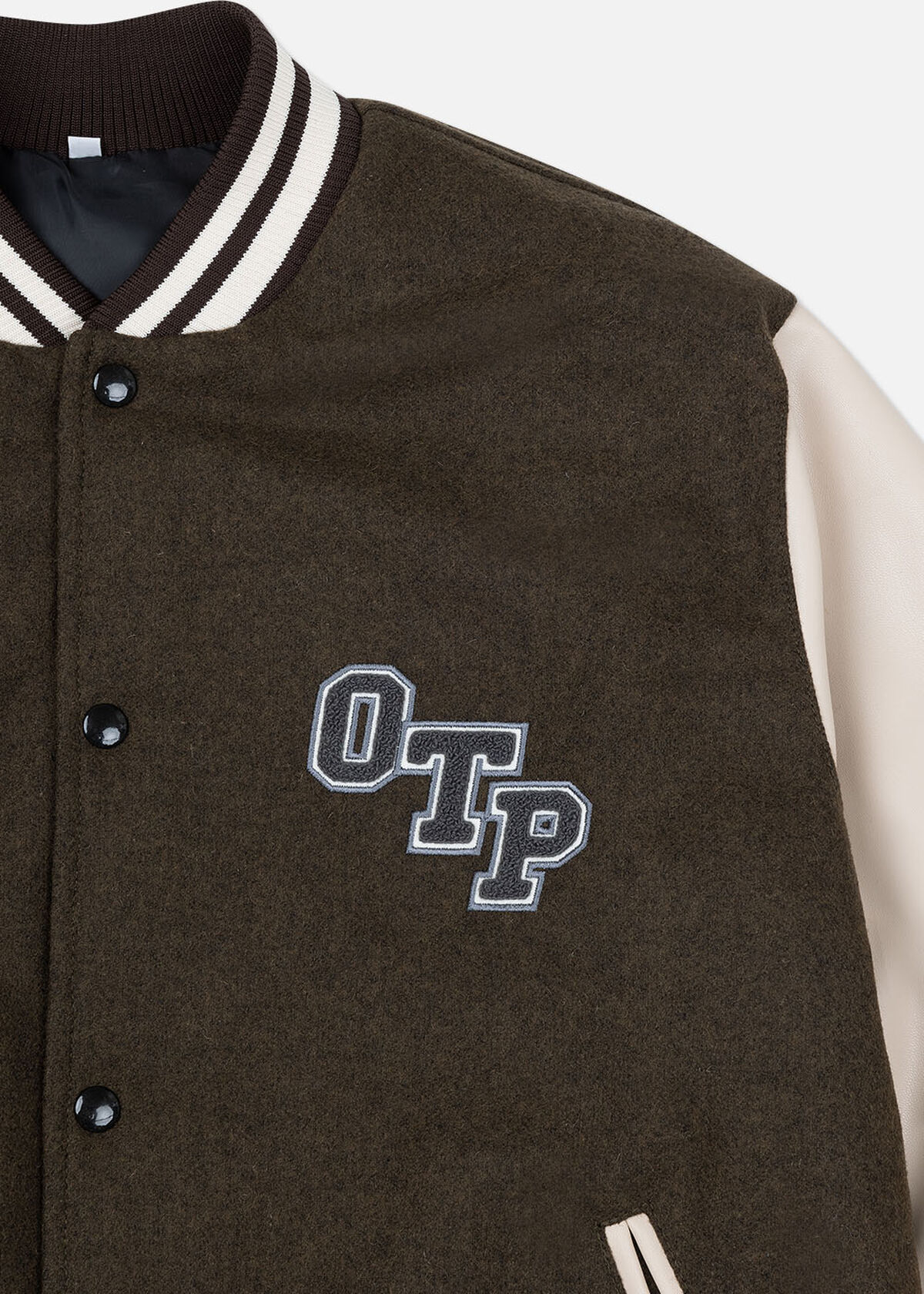 Baseball Jacket Melton - Wool, Brown, hi-res