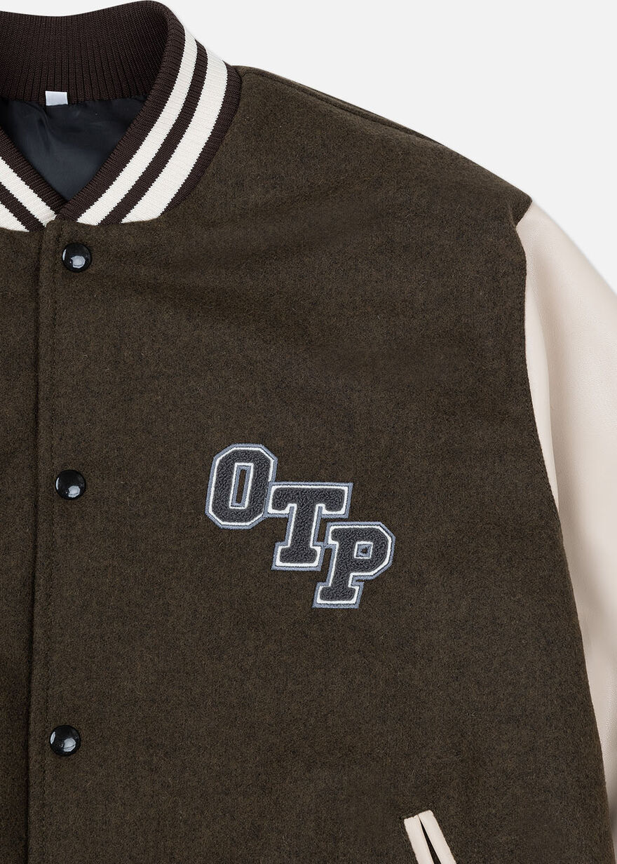 Baseball Jacket Melton - Wool, Brown, hi-res