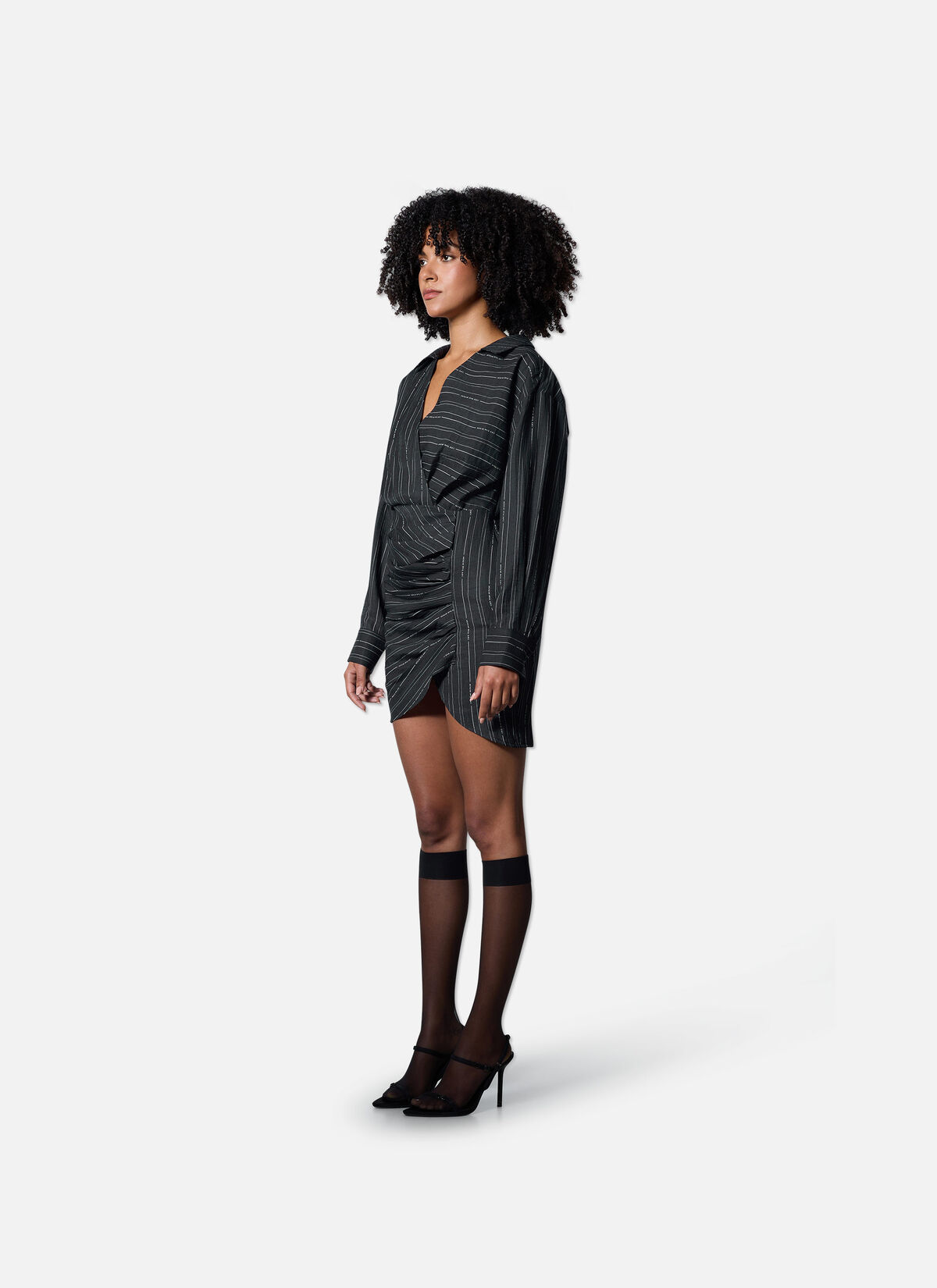 Pleated Stripe Dress, Black, hi-res