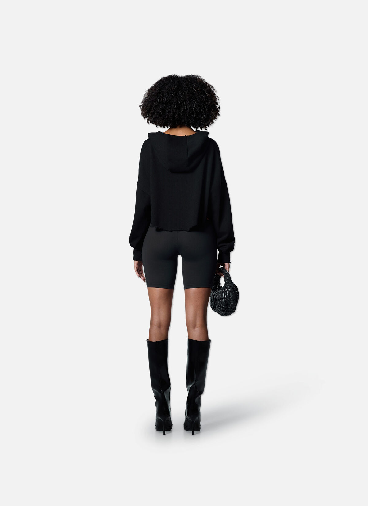 Frayed Edge Cropped Hood, Black, hi-res